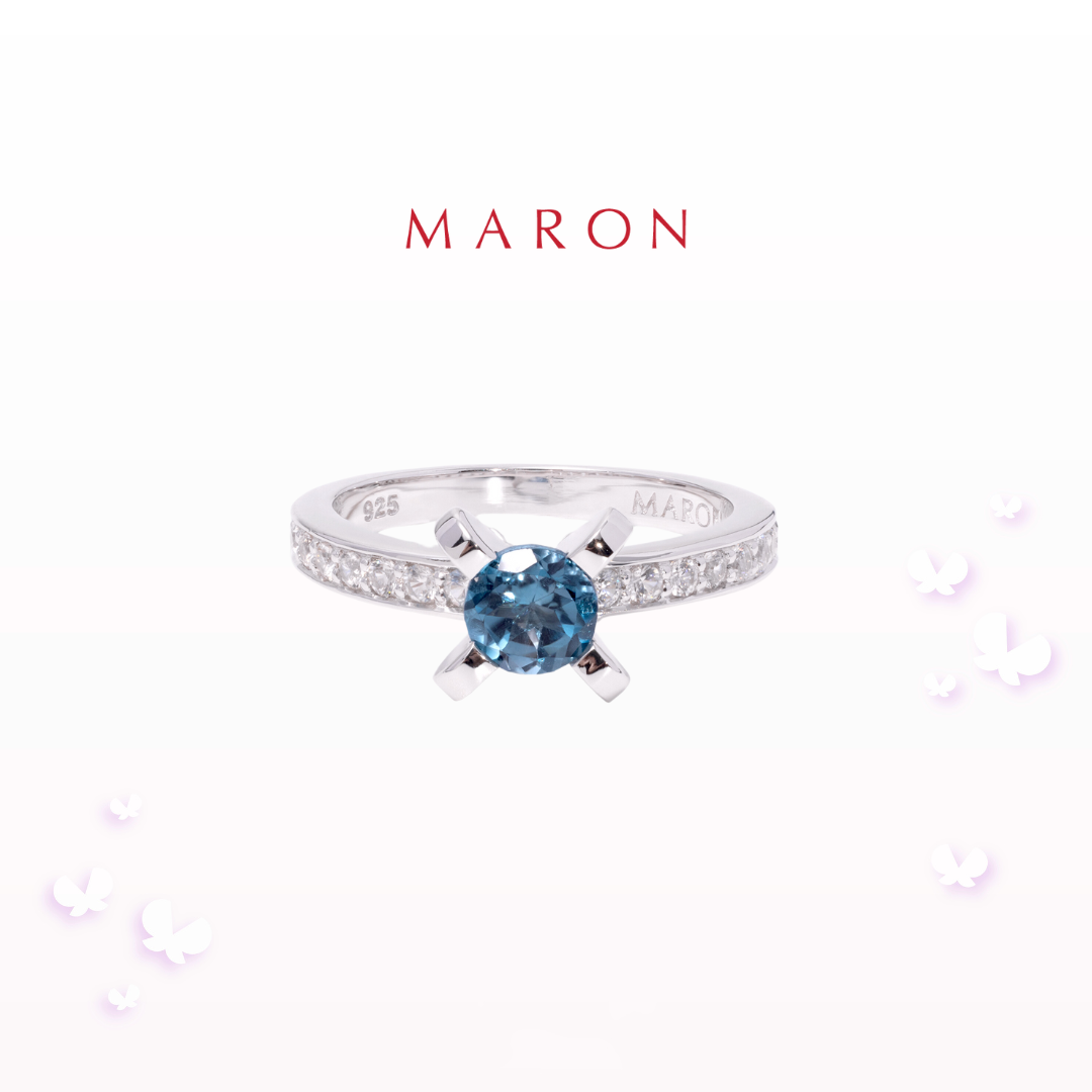 MARON - Happy Sign Ring with London Blue Topaz เงินแท้925 พลอยแท้ พลอยลอนดอนบลูโทแพซ