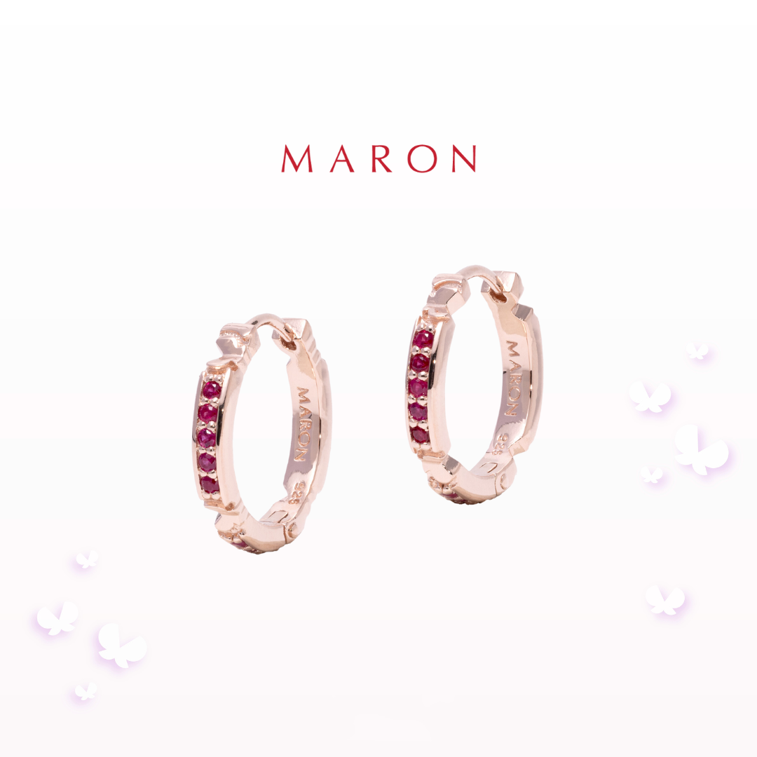 MARON - Happy Sign Huggie Earring with Ruby เงินแท้925 พลอยแท้ พลอยทับทิม