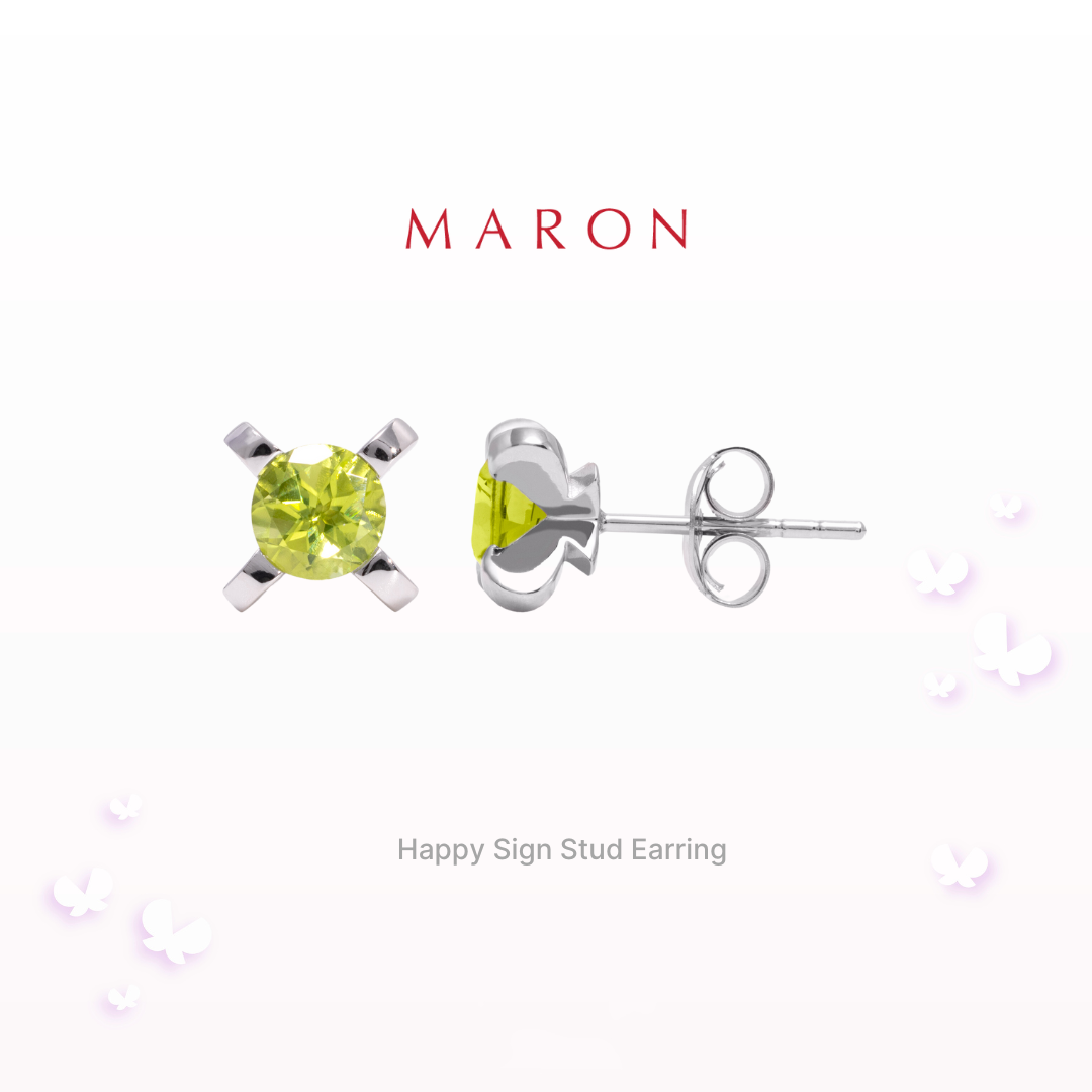 MARON - Happy Sign Stud Earrings with Peridot  เงินแท้925 พลอยแท้ พลอยเพอริดอท