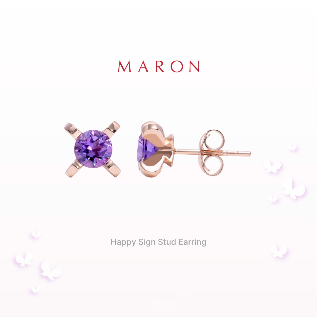 MARON - Happy Sign Stud Earrings with Amethyst เงินแท้925 พลอยแท้ พลอยอเมทิสต์