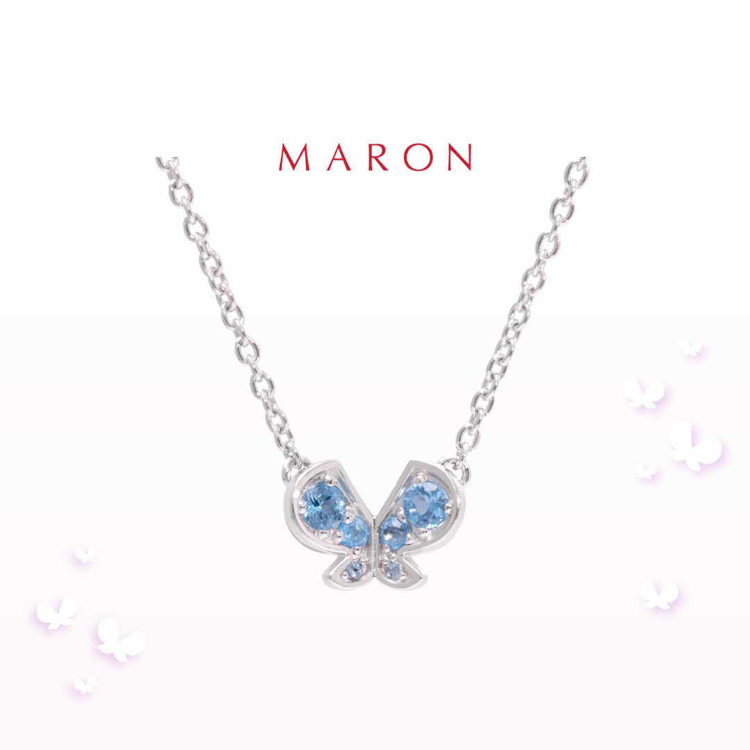 MARON - Happy Sign Necklace with Swiss Blue Topaz เงินแท้925 พลอยแท้ พลอยสวิซบลูโทแพซ