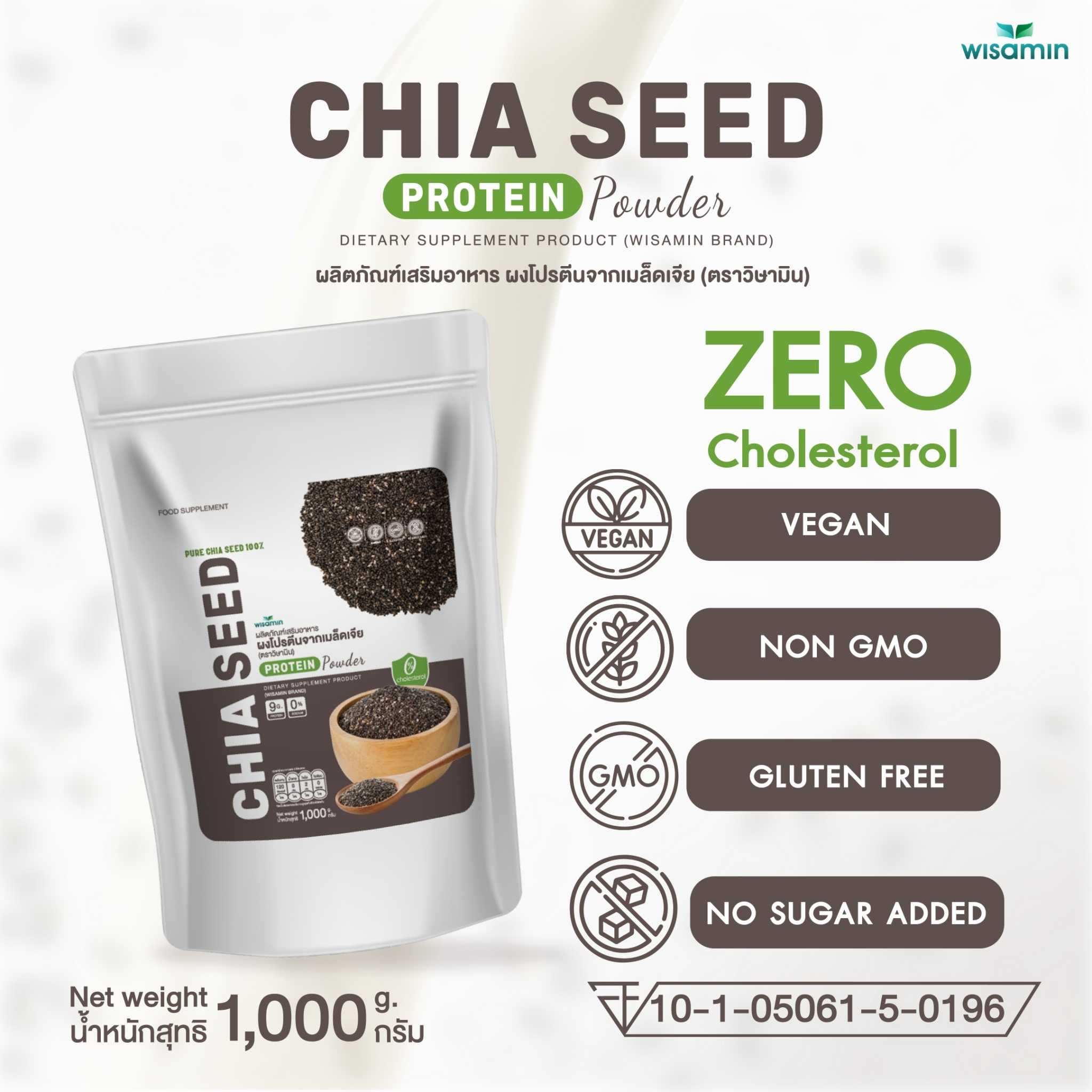 CHIA SEED PROTEIN ผงโปรตีนจากเมล็ดเจีย (ตราวิษามิน) จำนวน 1 ถุง ปริมาณ 1000 กรัม ปลอด GMO ปลอดกลูเตน