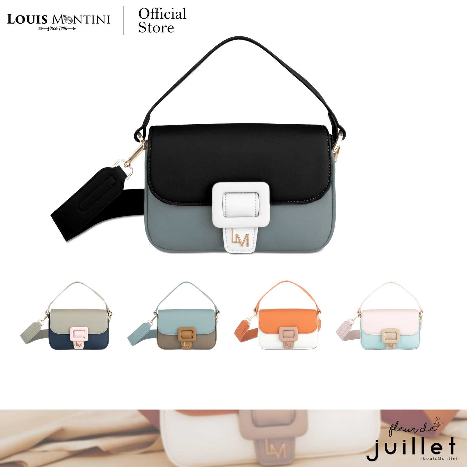 Louis Montini (Fleur De Juillet) กระเป๋าผู้หญิงสะพายข้าง Women's Shoulder Bag LY20 - Larkspur #20