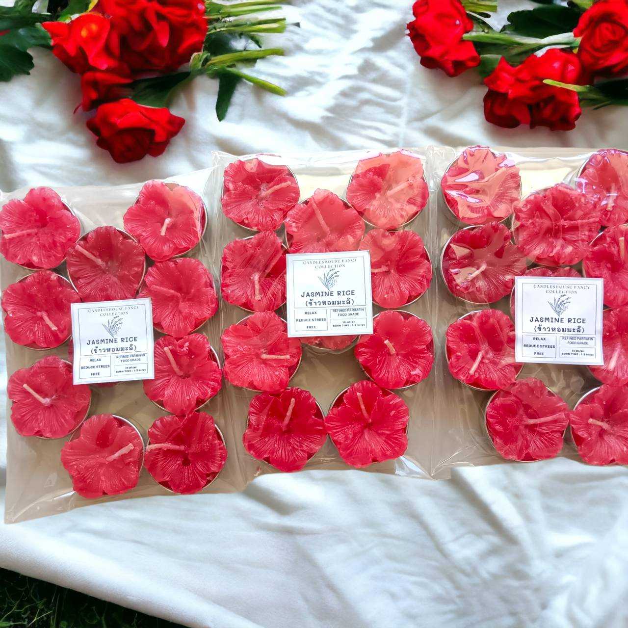 เทียนชบาแดง เทียนหอม pack 10pcs จุดได้ยาวนาน 3-4 ชั่วโมงต่อชิ้น ไหว้พระพิฆเนศ