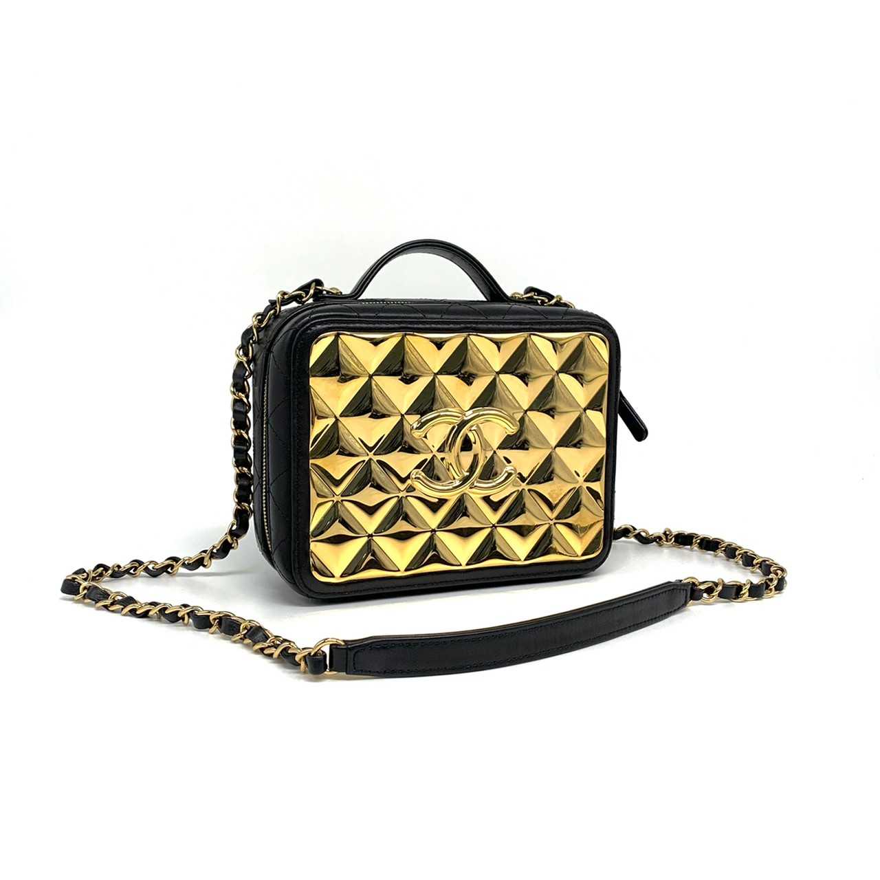 Chanel Vanity Case metalic gold/black ghw microchip KKNJPT9C