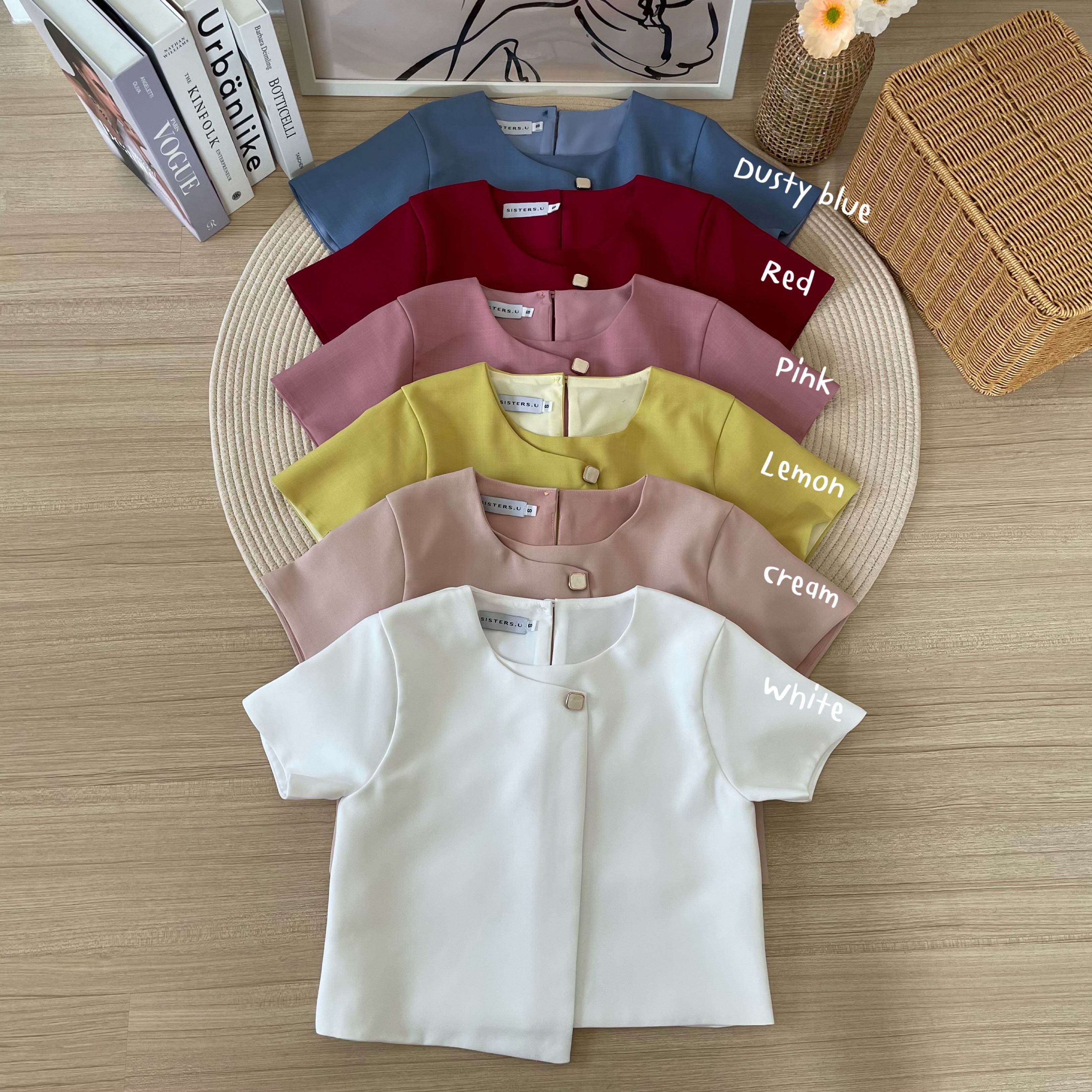 TOP 107 เสื้อมีแขนคอกลมดีเทลป้าย