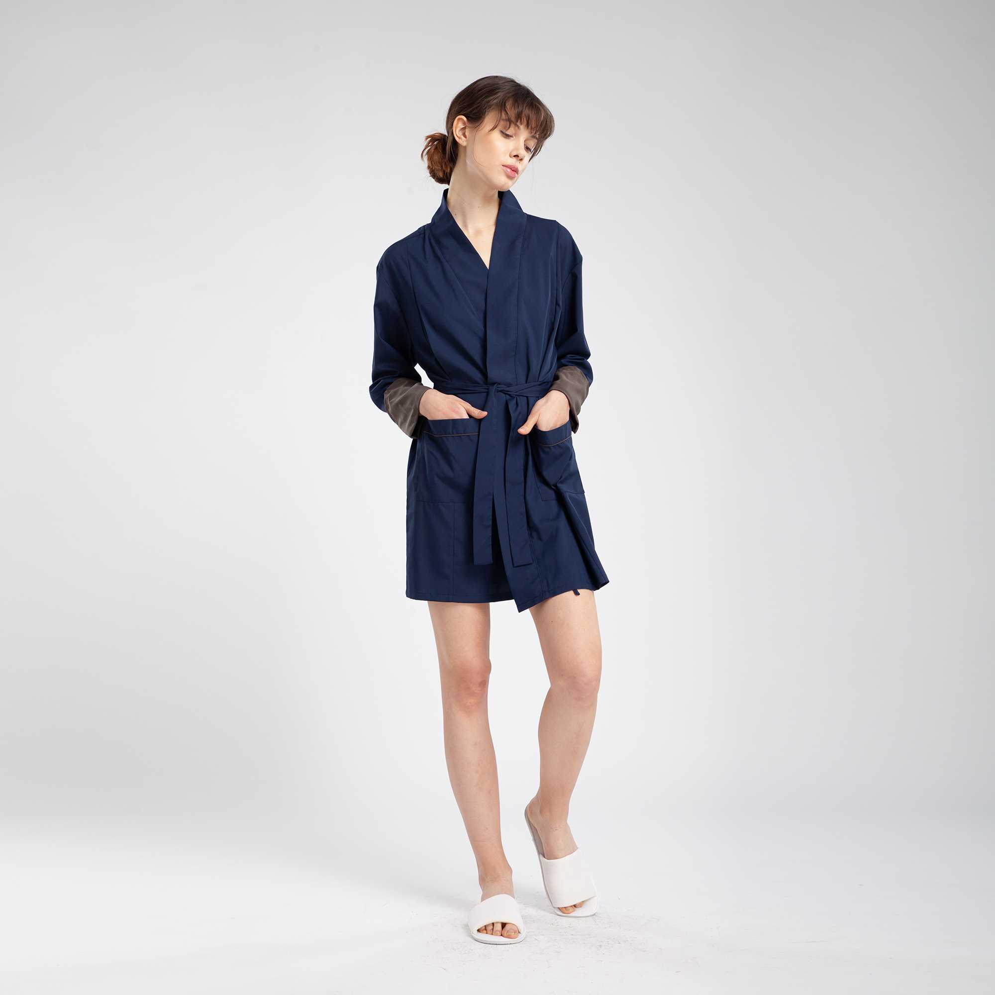 QueenCows ชุดให้นม Cara Long Sleeve Robe Shirt (Navy)