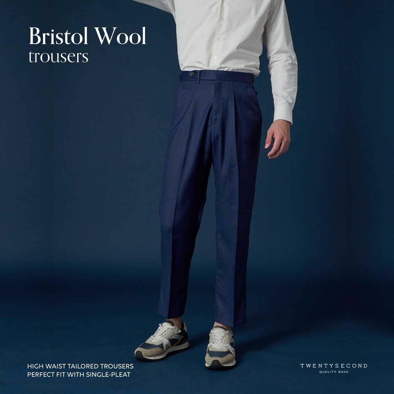 BRISTOL WOOL TROUSERS - NAVY