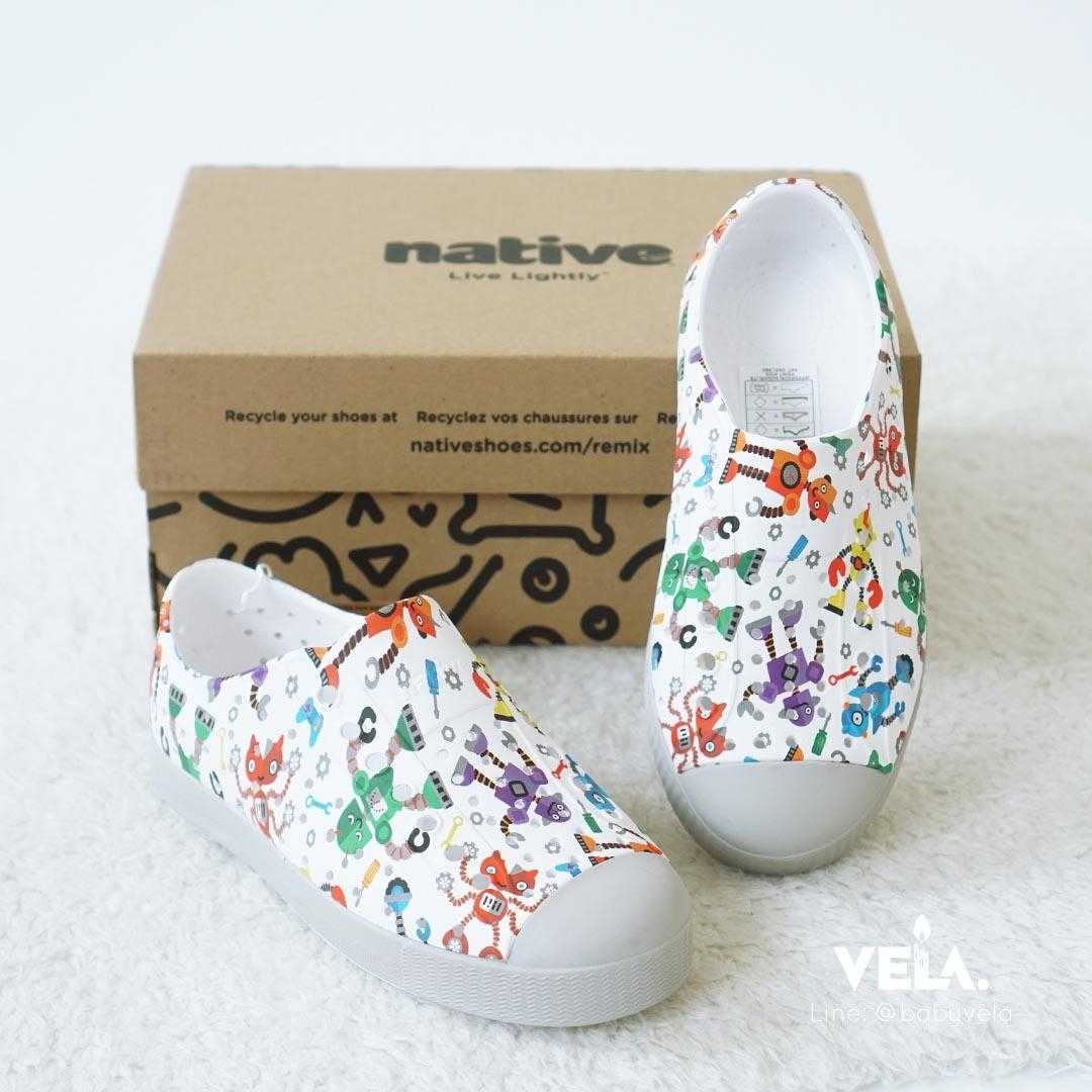 Native Jefferson Sugarlite™ Print Child (Shell White/ Mist Grey/ Raincoat Robuddies)