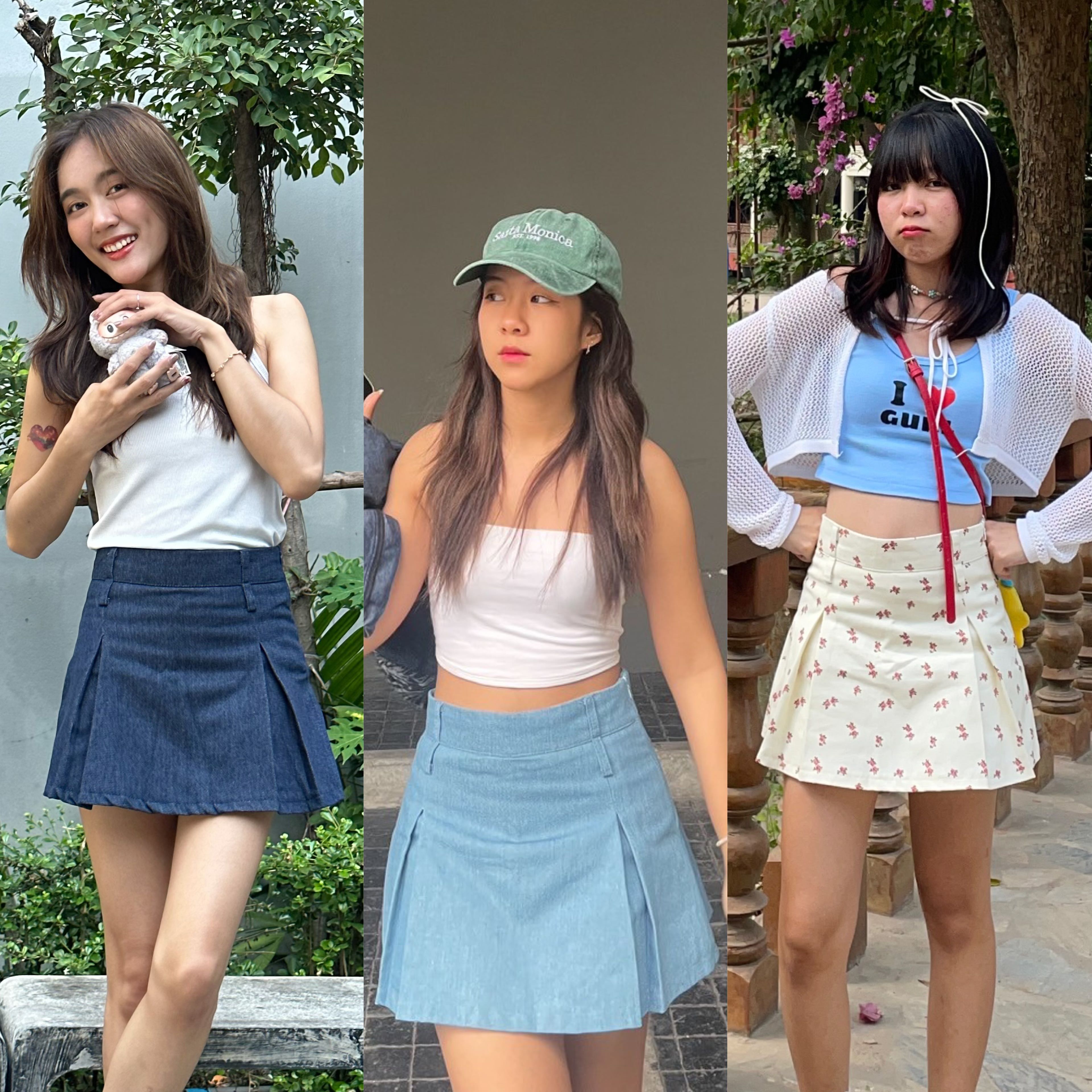 Twist skort กระโปรงกางเกง จีบทวิส ผ้ายีนส์ (017-โปรงเกงทวิส)
