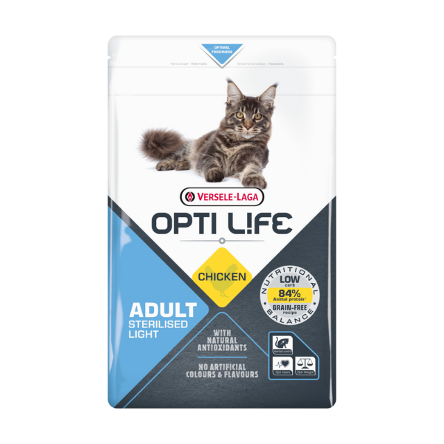 Opti Life Cat Adult Sterilised/Light Chicken 1kg (แมวโตทำหมัน/ควบคุมน้ำหนักทุกสายพันธุ์)