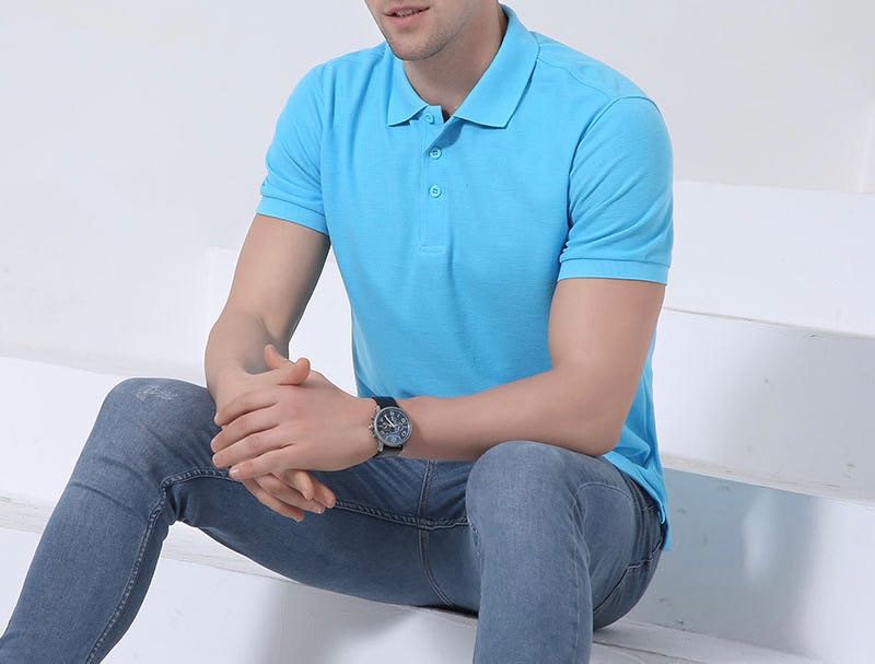 เสื้อโปโล ผ้า 100% Cotton สีฟ้า