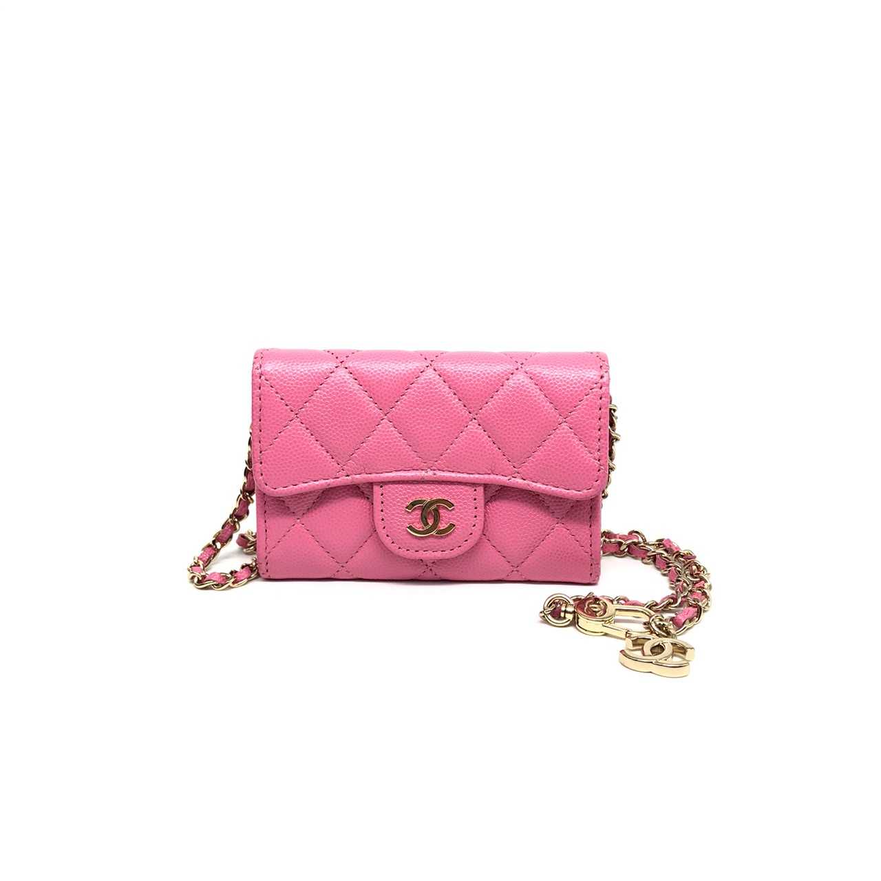 Chanel card holder waist belt pink caviar holo31120078