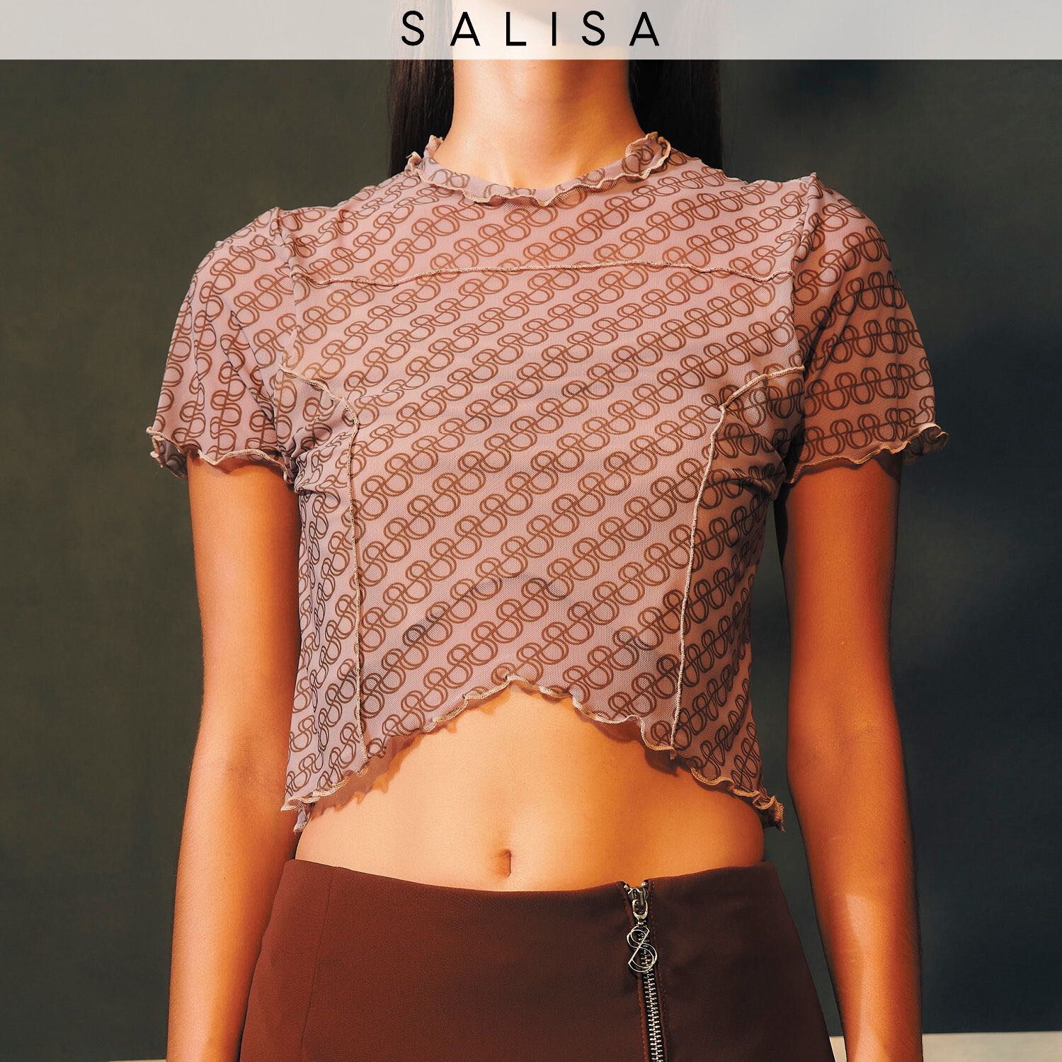 MESH SS24 Crop Top Print (front lining only) Brown Print