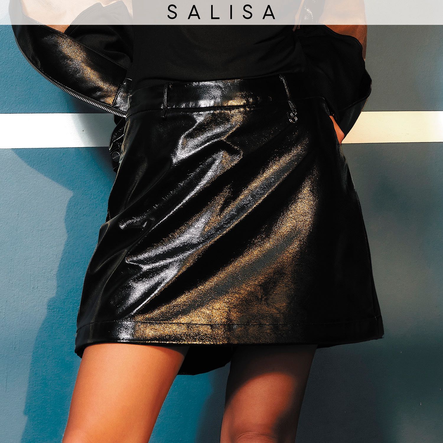 SKORT Patent Vegan Leather Mid-Rise Patent Black