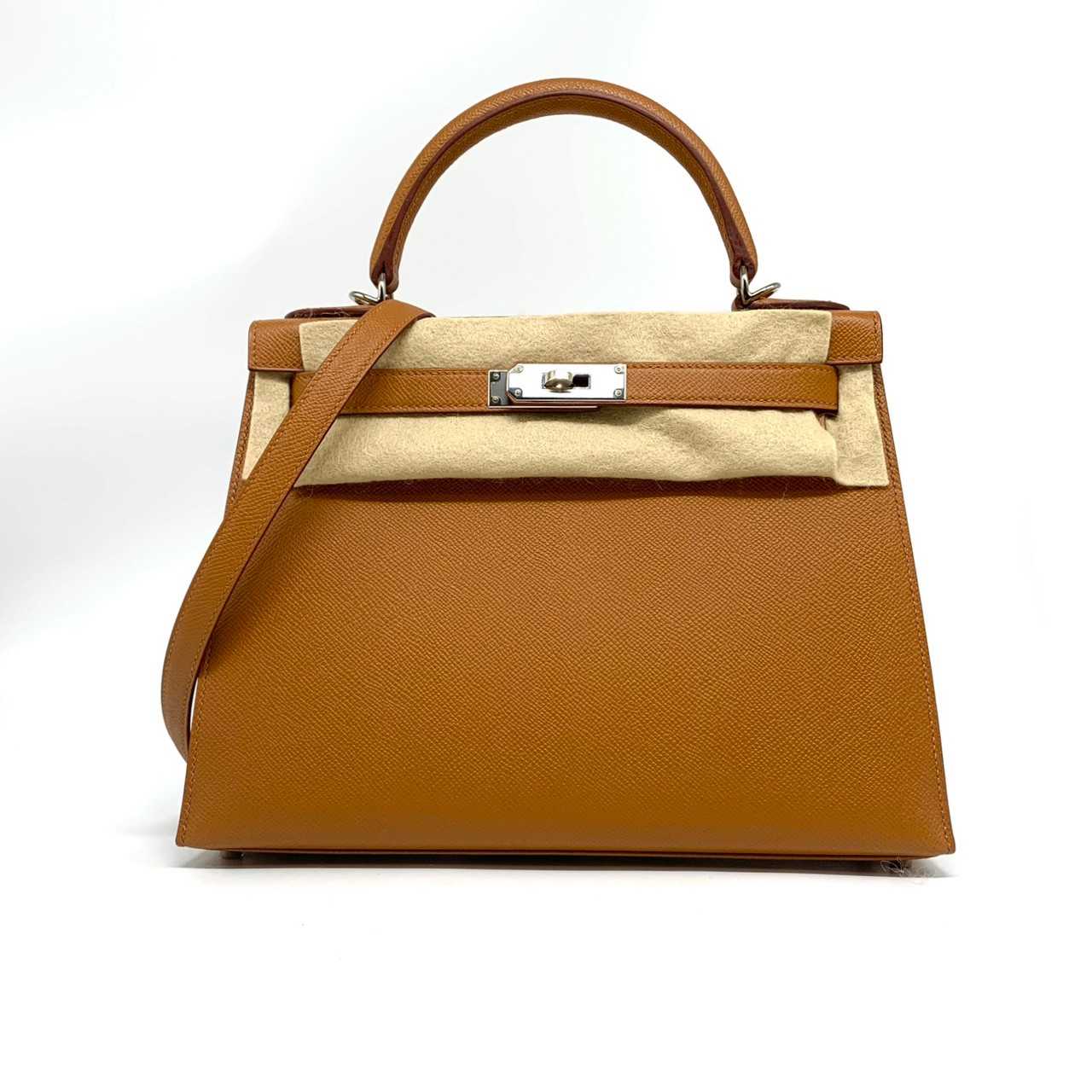 Hermes Kelly28 toffee/jaune amber epsom phw stamp Y