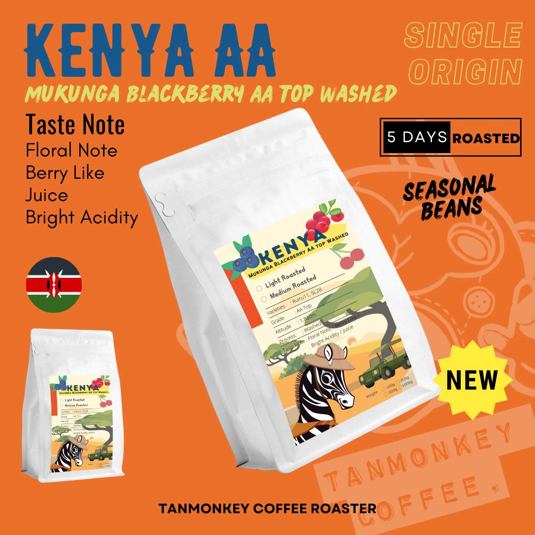 New Lot Tanmonkey Coffee เมล็ดกาแฟคั่ว Kenya Mukunga Blackberry AA top Washed