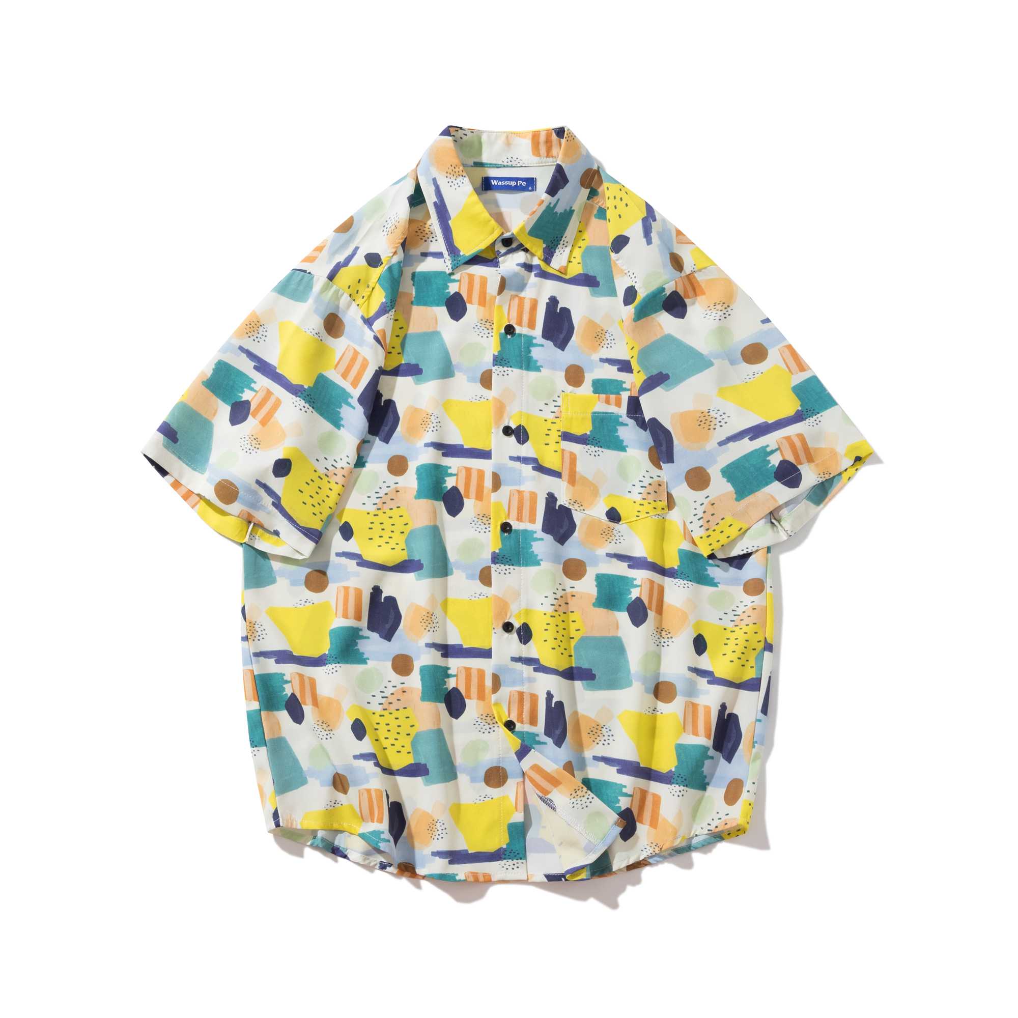 เสื้อเชิ้ตฮาวาย คอปกเชิ้ต  Wassup pe  #ลายพิกเซล B002