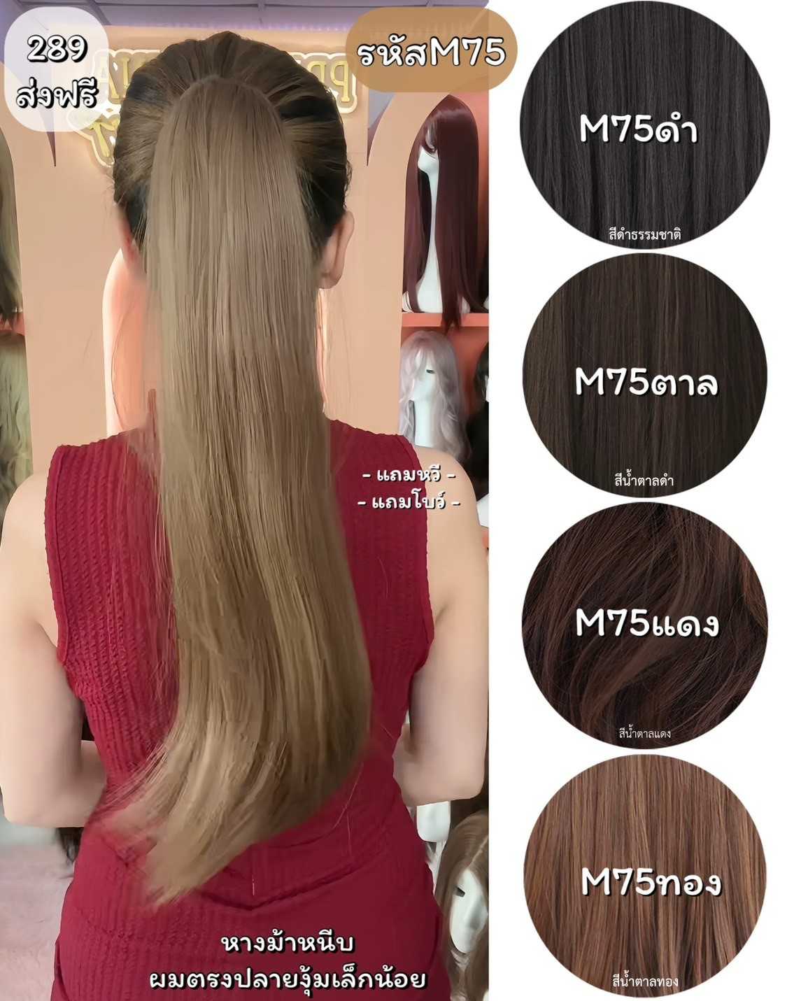 รหัส M75 หางม้าหนีบผมตรงปลายงุ้มเล็กน้อย