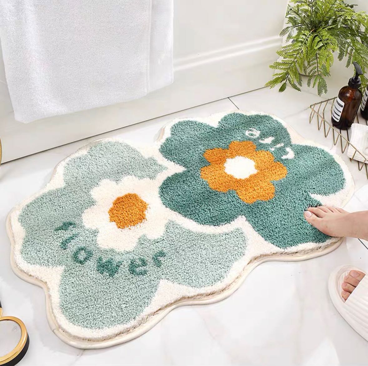 ⭐️พร้อมส่ง : พรมซับน้ำขนนุ่ม ลายดอกไม้ ver.2
