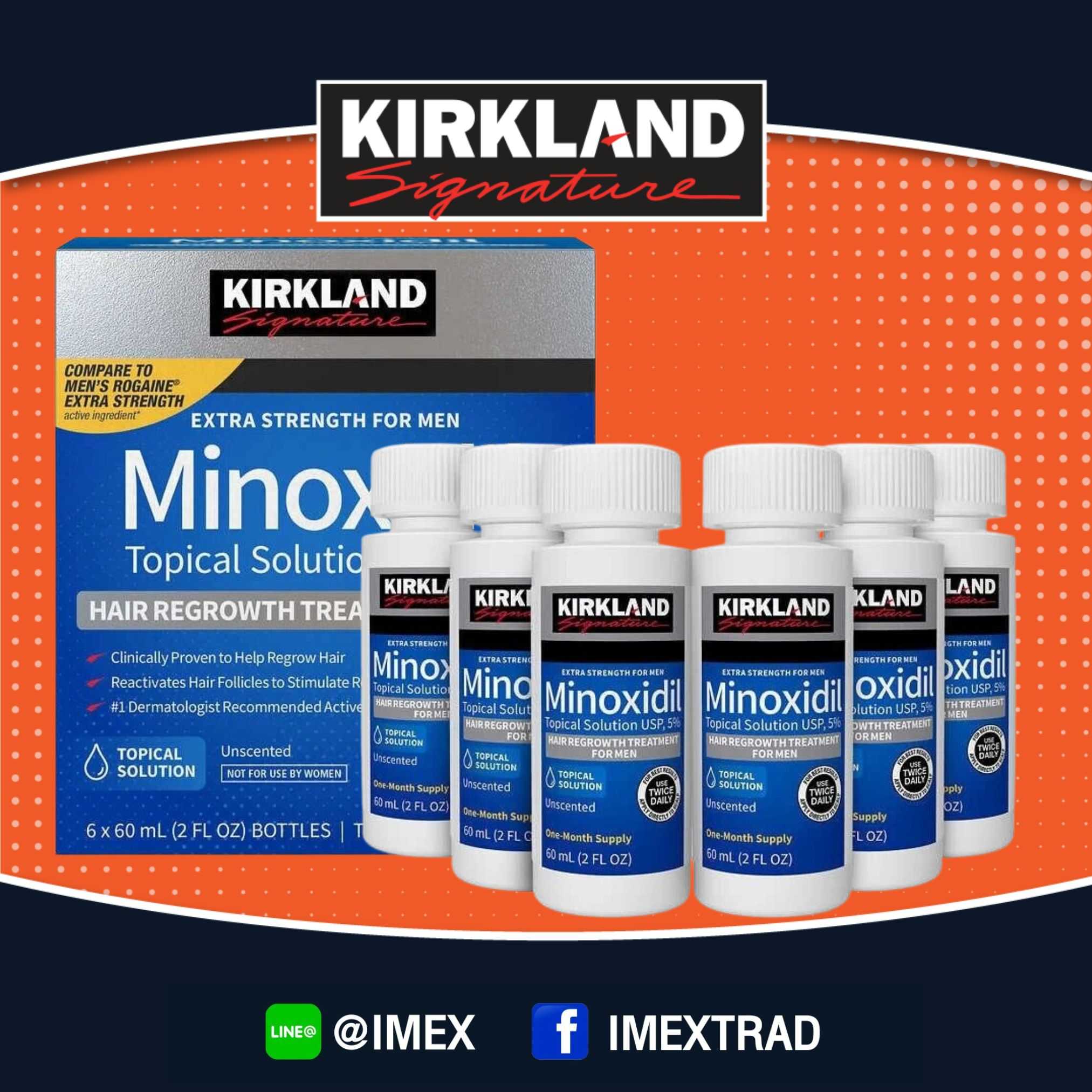 แพ็คเกจใหม่ Kirkland Signature Minoxidil 5% โลชั่นปลูกผม หนวด เครา หนวด   12 ขวด แบบเต็มกล่อง