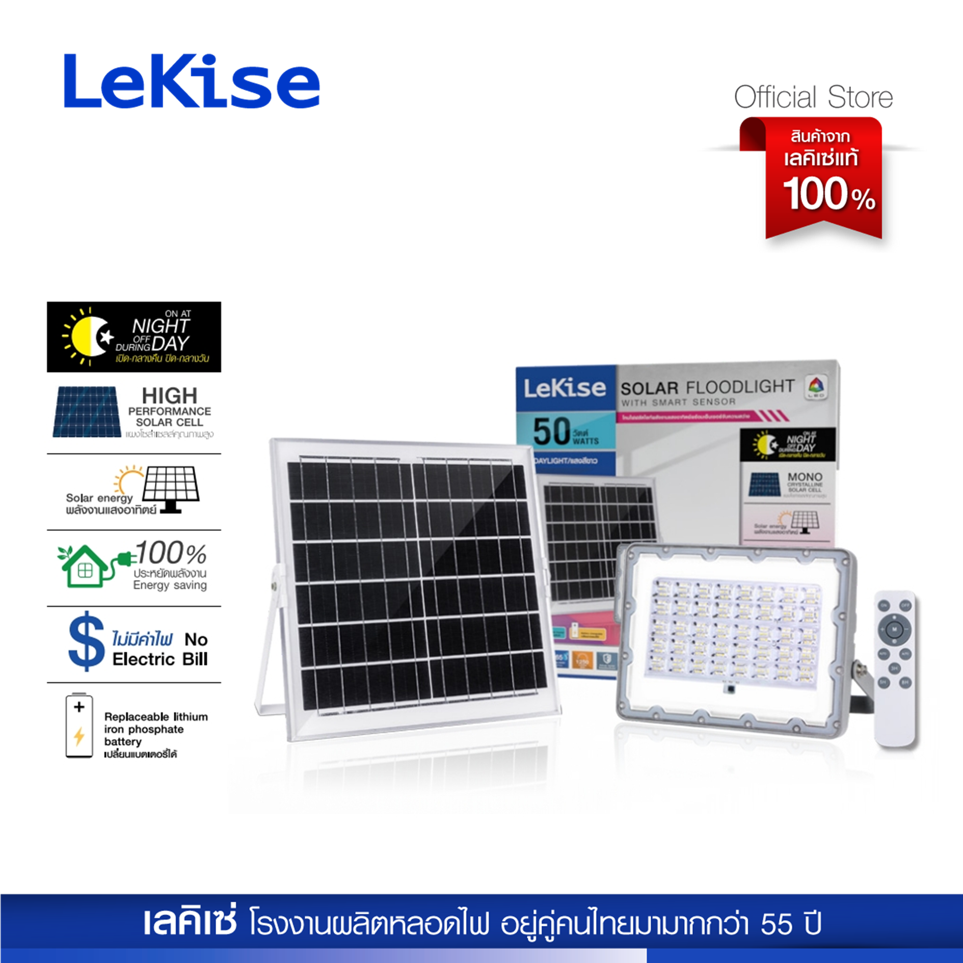 LeKise โคมไฟฟลัดไลท์โซล่าเซลล์ รุ่น Smart Sensor