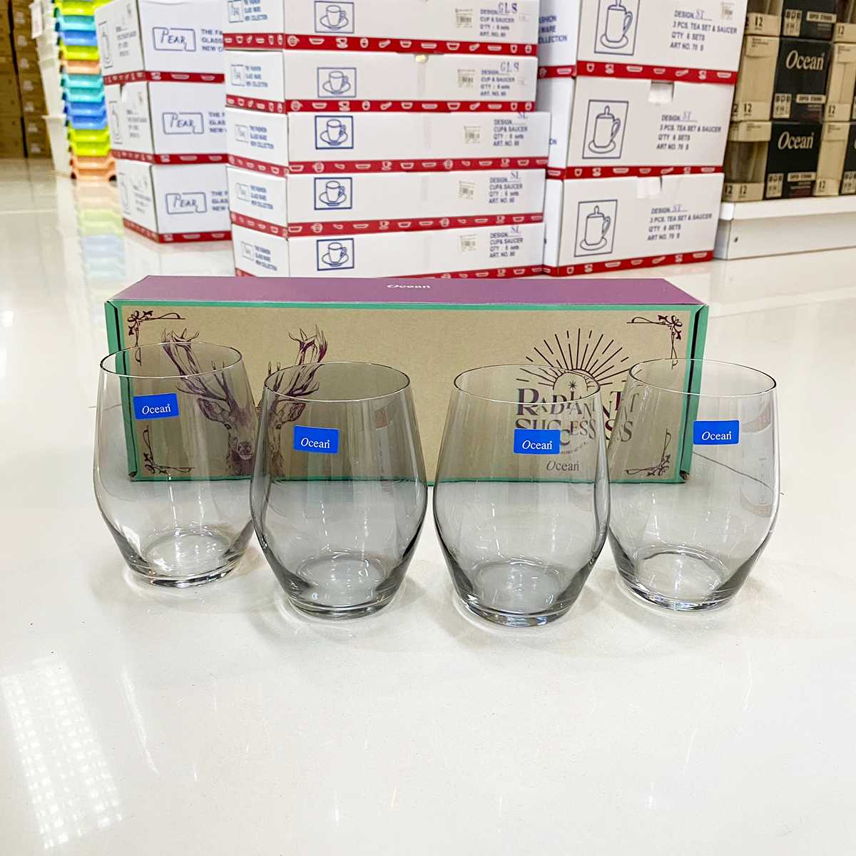 [กล่อง4ใบ] Ocean ชุดของขวัญ แก้วไวน์ 455มล. The Magical Wishes Tumbler Set - Radiant
