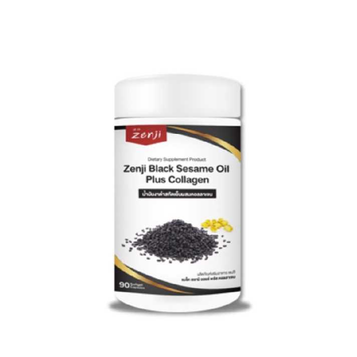 Zenji Black Sesame Oil Plus Collagen เซนจิ น้ำมันงาดำสกัดเย็น 1 กระปุก 90 เม็ด (114588)