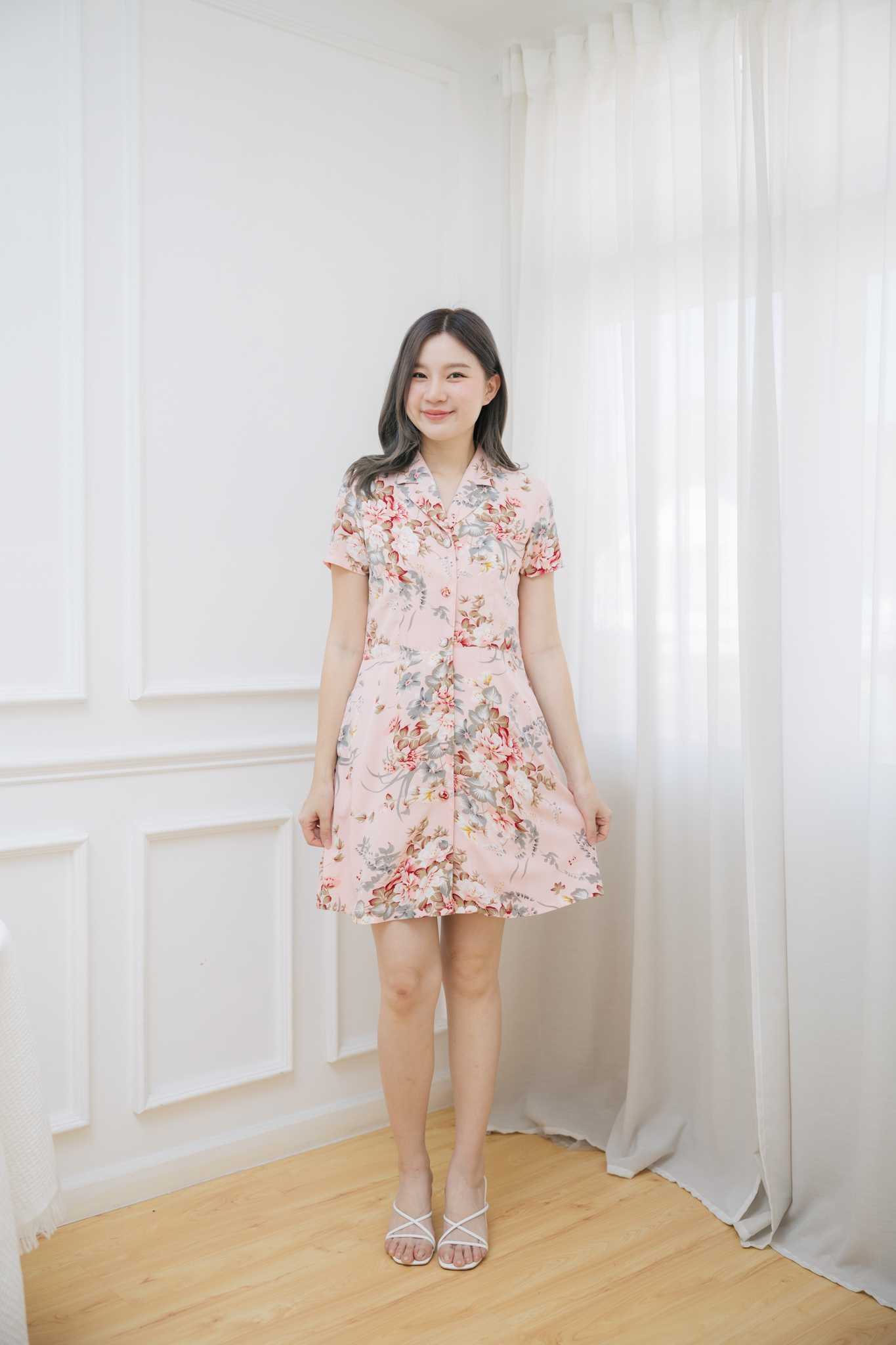 เดรสให้นม Pink flora tailor dress