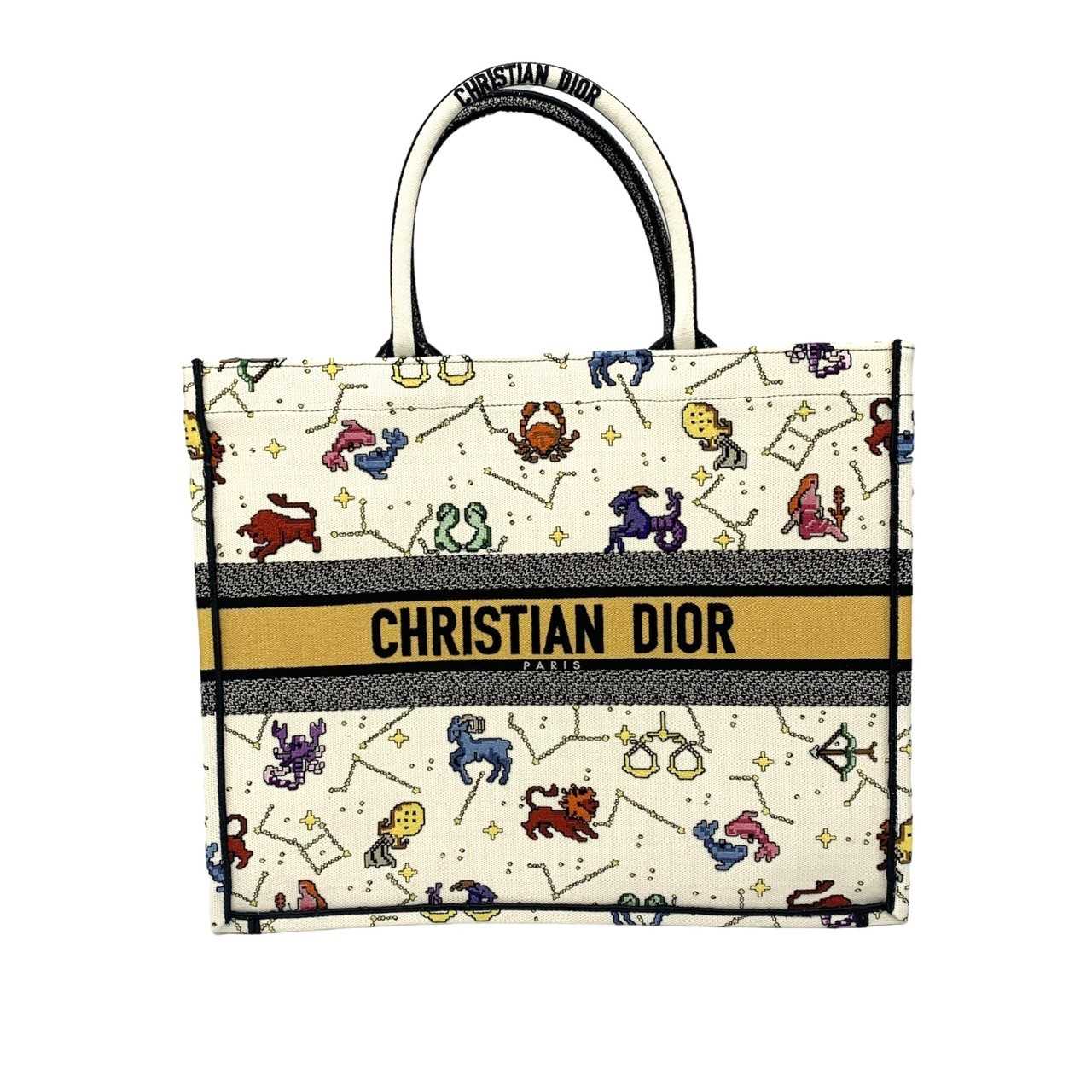 Dior Book tote large embroidered pixel zodiac latte multicolor dc22