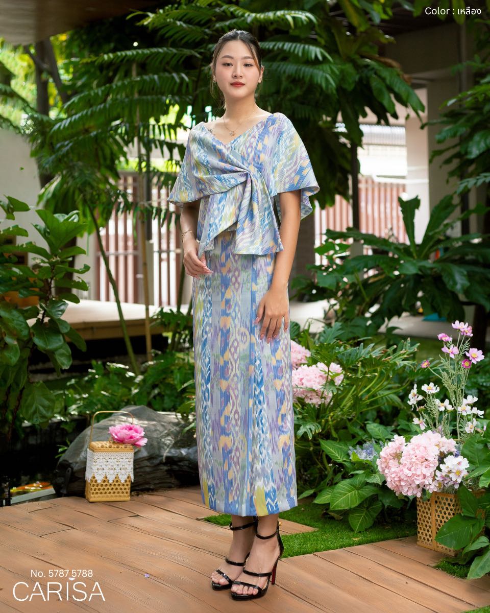 เสื้อจับจีบริ้วลายไทย  พิมพ์ลวดลายด้วยเทคนิคเฉพาะของทางร้าน เฉพาะเสื้้อ[5787]