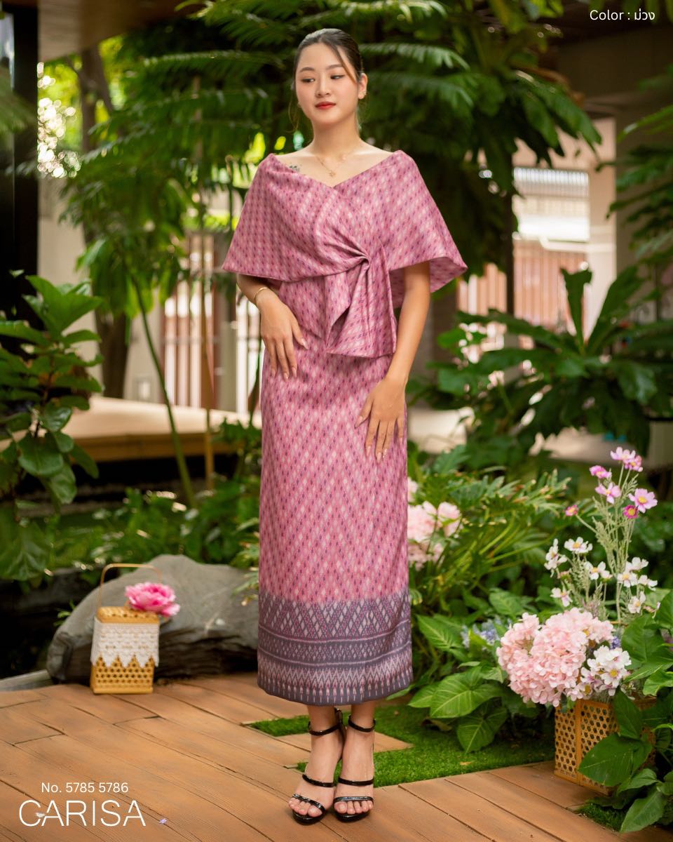 เสื้อจับจีบริ้วลายไทย พิมพ์ลวดลายด้วยเทคนิคเฉพาะของทางร้าน เฉพาะเสื้้อ[5785]