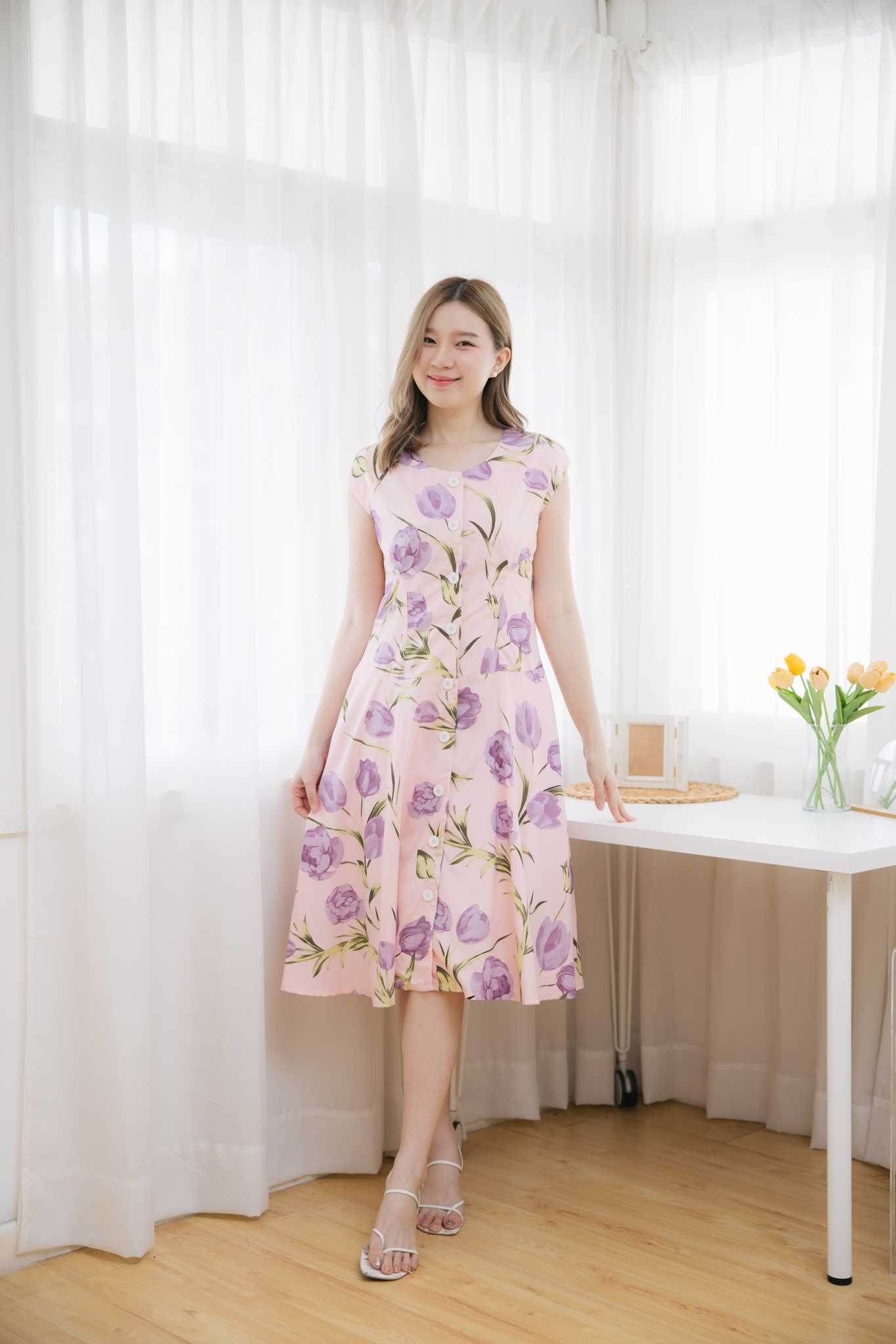 ชุดให้นม Pink tulip vintage dress