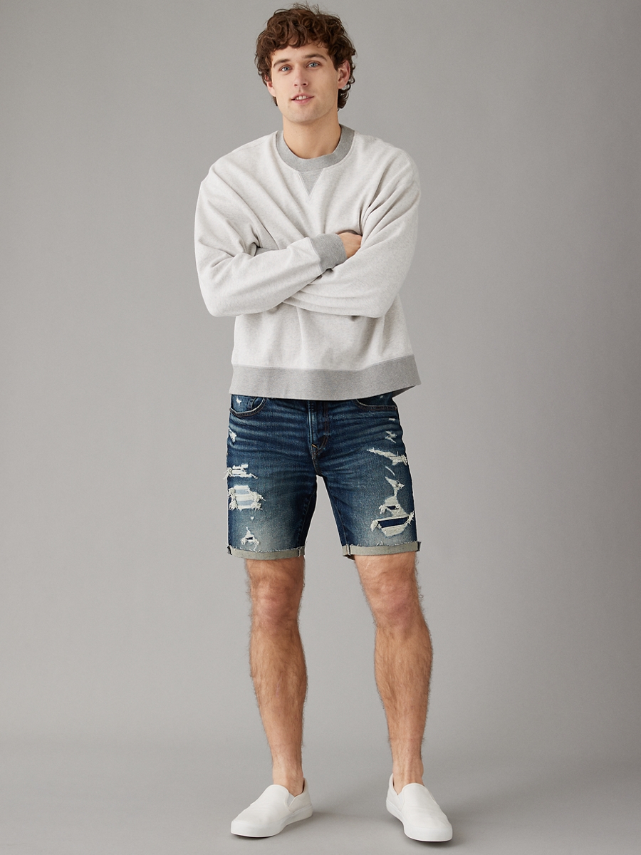 กางเกงขาสั้น ผู้ชาย MEDIUM W/ DESTROY BAGGY JEAN SHORT - CUT & CUFF ( 013-7650-913 )