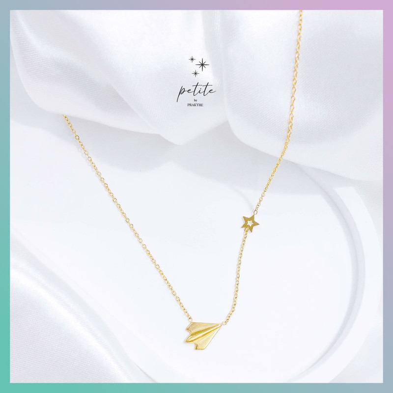Paper Plane with Star Necklace - สร้อยคอ รูปเครื่องบินและดวงดาว สีทอง