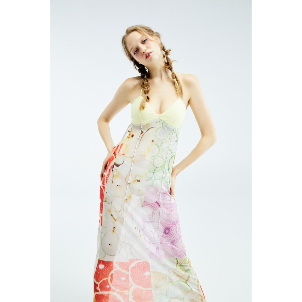 BLACKDOG BKK - SS2401 - Printed halter maxi dress - เดรสยาวผ้ายืดตาข่ายซีทรูบราคล้องคอพิมพ์ลาย