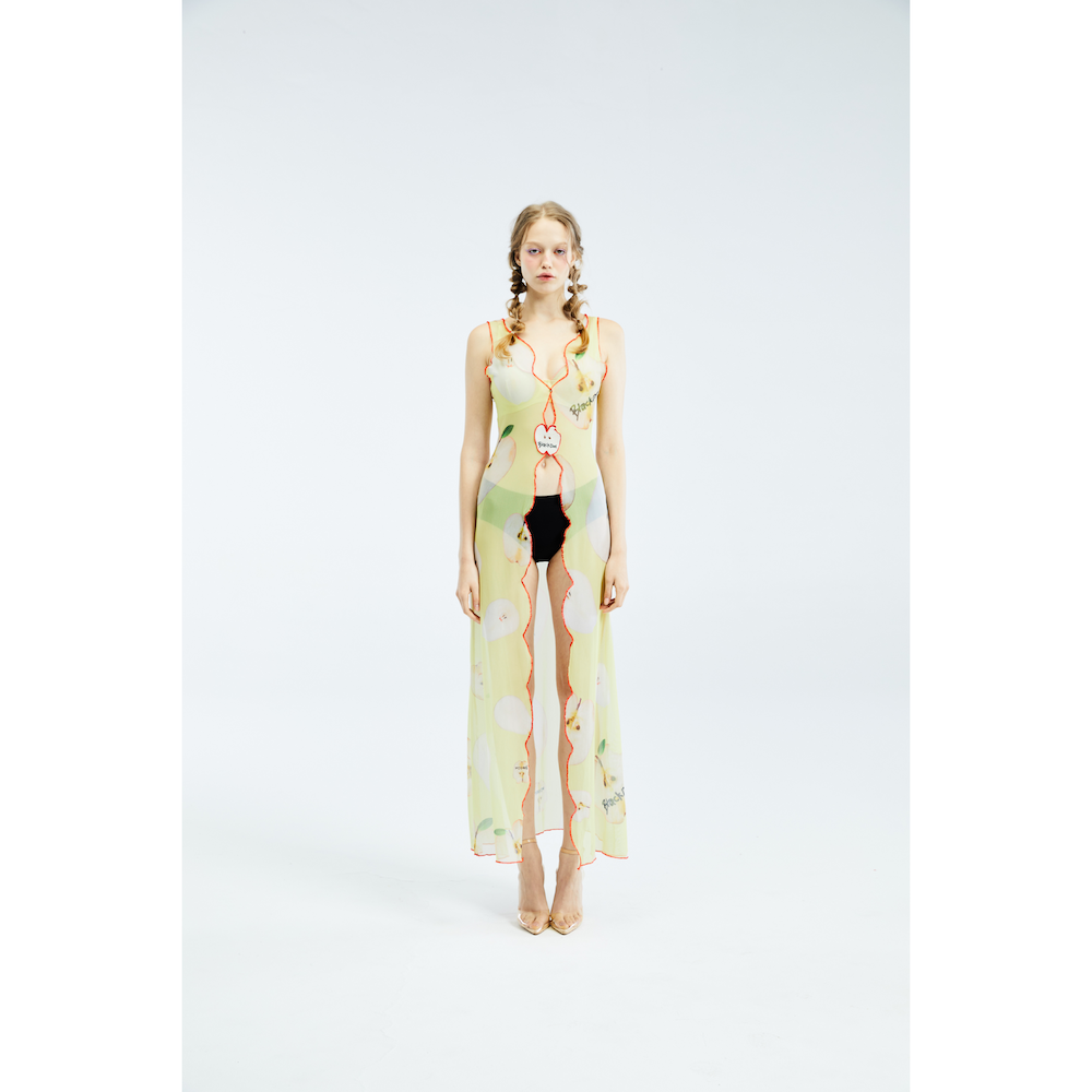 BLACKDOG BKK - SS2402 - Printed mesh gown - เสื้อคลุมตัวยาวผ่าหน้าผ้ายืดตาข่ายซีทรูพิมพ์ลาย