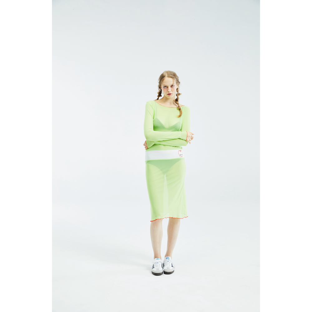 BLACKDOG BKK - SS2405 - Mesh midi dress - เดรสแขนยาวผ้ายืดตาข่ายซีทรู