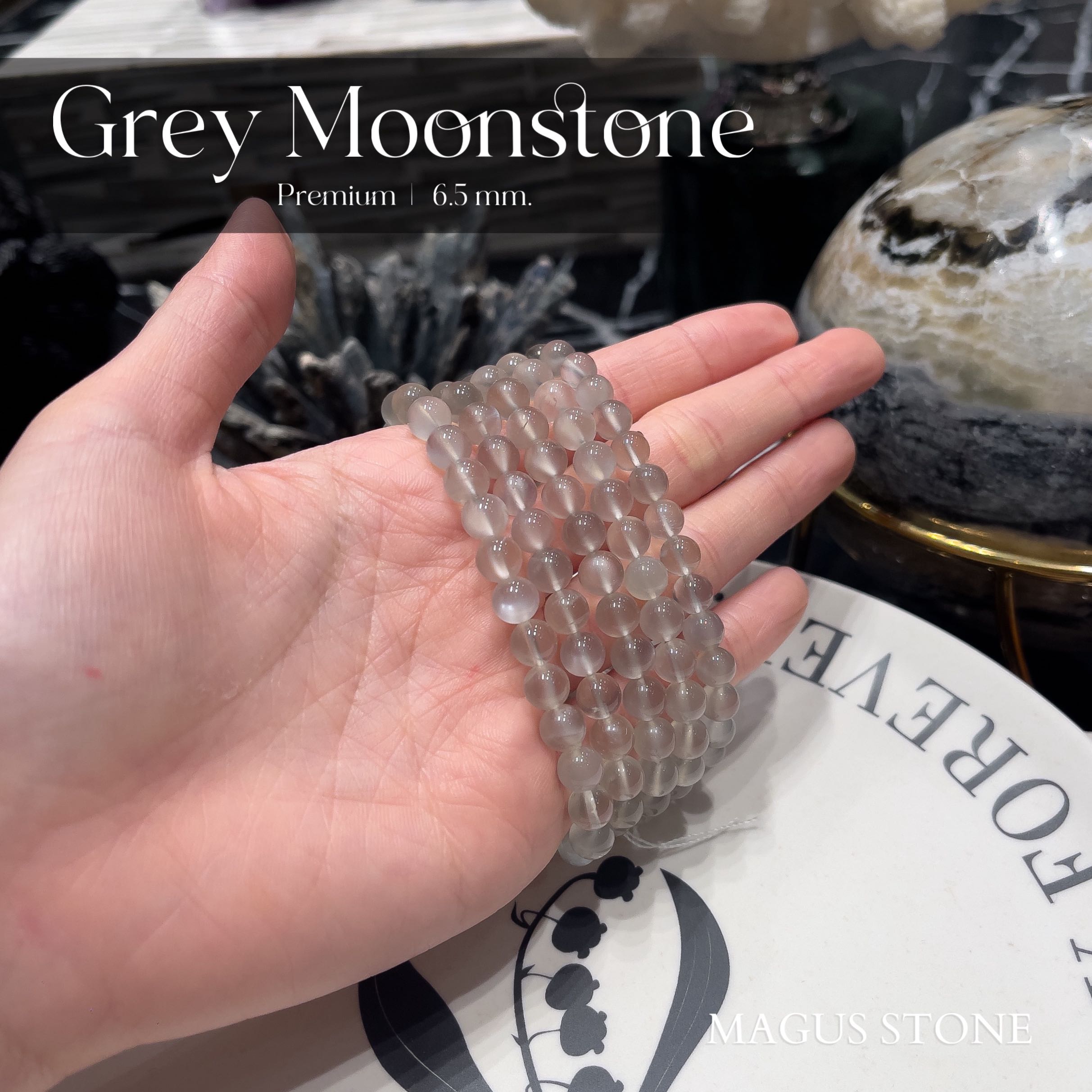 Grey Moonstone - Premium 6.5 mm.