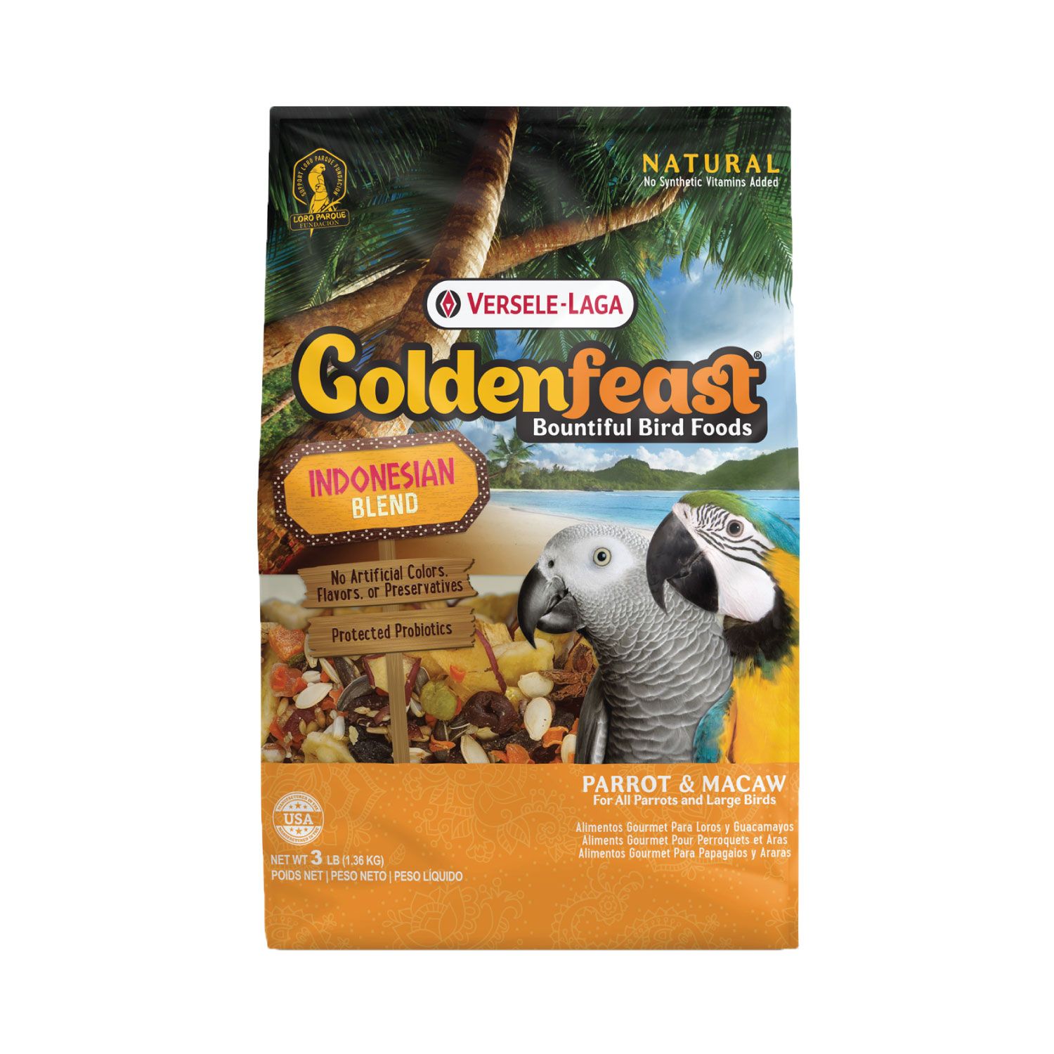 Goldenfeast Indonesian 3lb (อาหารสำหรับนกขนาดใหญ่ นกปากขอ มาคอว์)