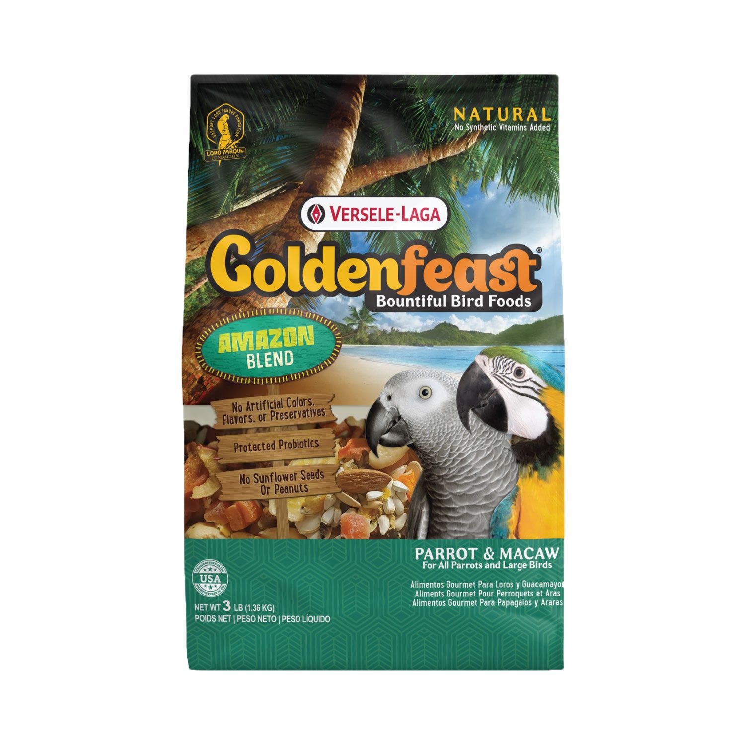 Goldenfeast Amazon 3lb (อาหารสำหรับนกขนาดใหญ่ นกปากขอ มาคอว์)