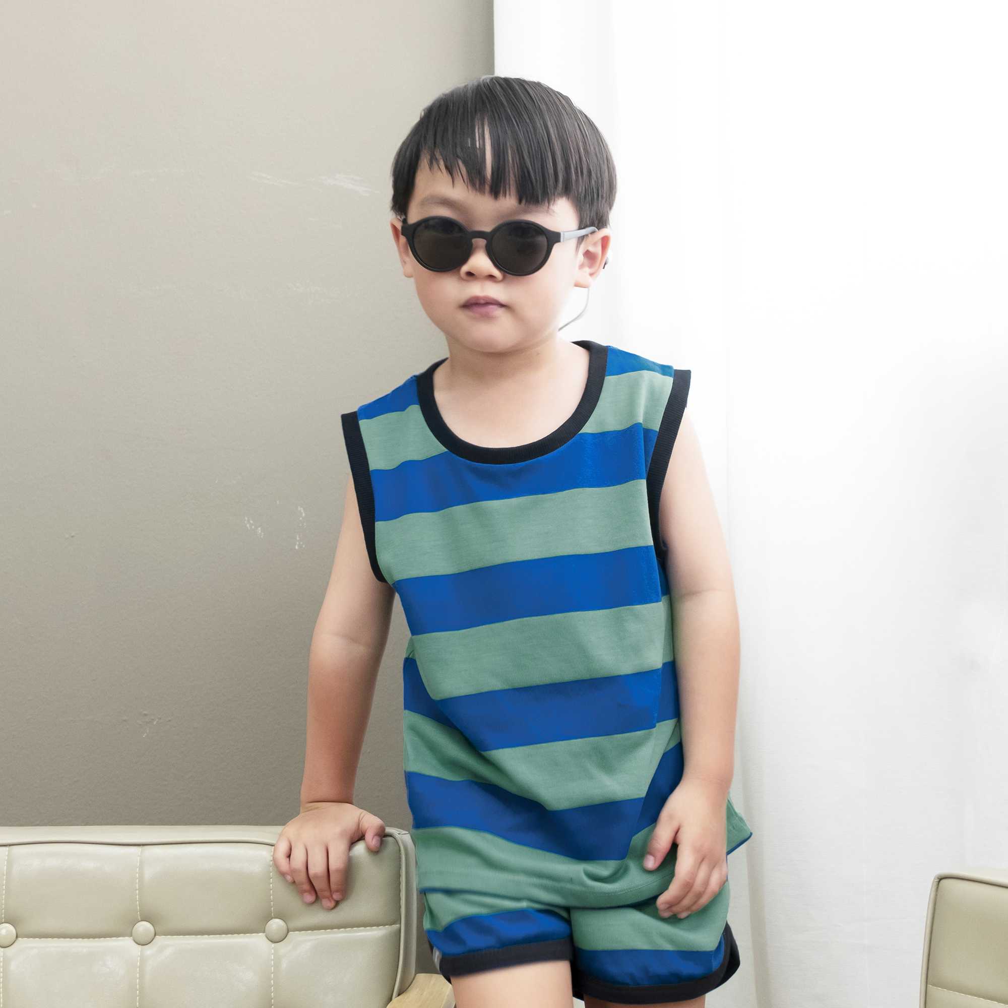 QueenCows Kids ชุดเซ็ตเสื้อกล้าม Brett Striped Jersey Vest Set (Green)