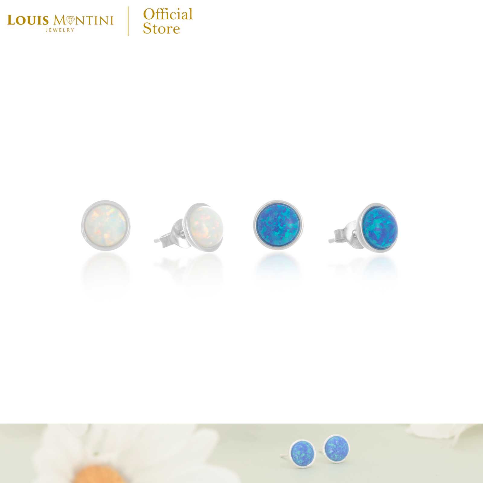 Louis Montini (Jewelry) Sterling Silver 925 Earrings ต่างหูเงินแท้ 92.5% ต่างหู หินโอปอล LJER142