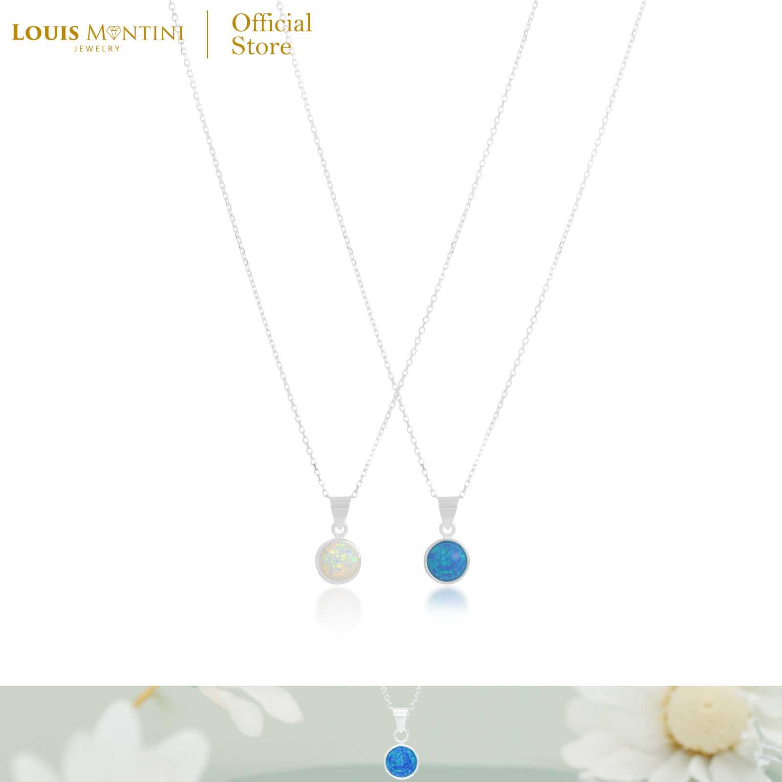 Louis Montini (Jewelry) Necklace สร้อยคอเงินแท้ 92.5% สร้อยคอผู้หญิง หินโอปอล LJNC19