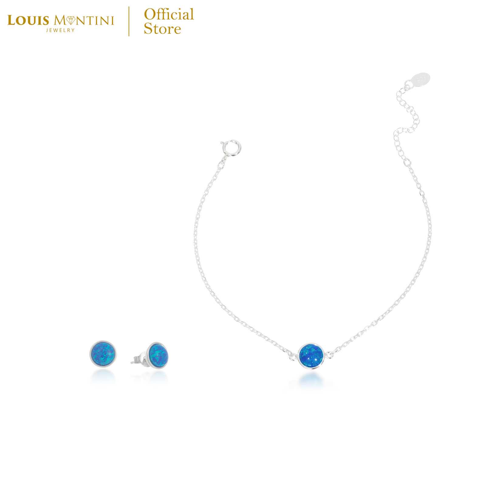 [Giftset] Louis Montini (Jewelry) ชุดกิฟท์เซตต่างหูเงินแท้ สร้อยข้อมือเงินแท้ หินโอปอล LJ-GS023