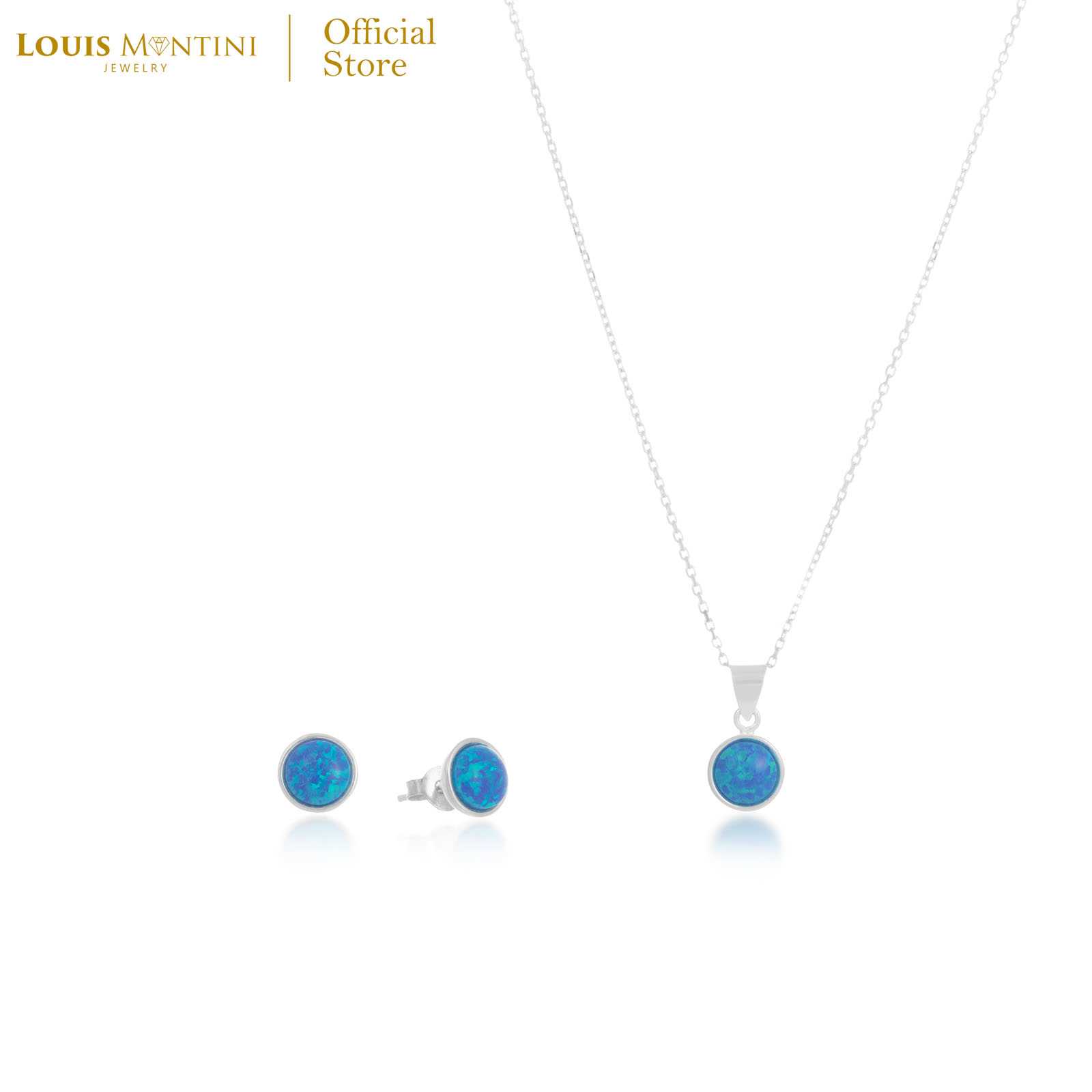 [Giftset] Louis Montini (Jewelry) ชุดกิฟท์เซต ต่างหูเงินแท้ สร้อยคอเงินแท้ หินโอปอล LJ-GS024