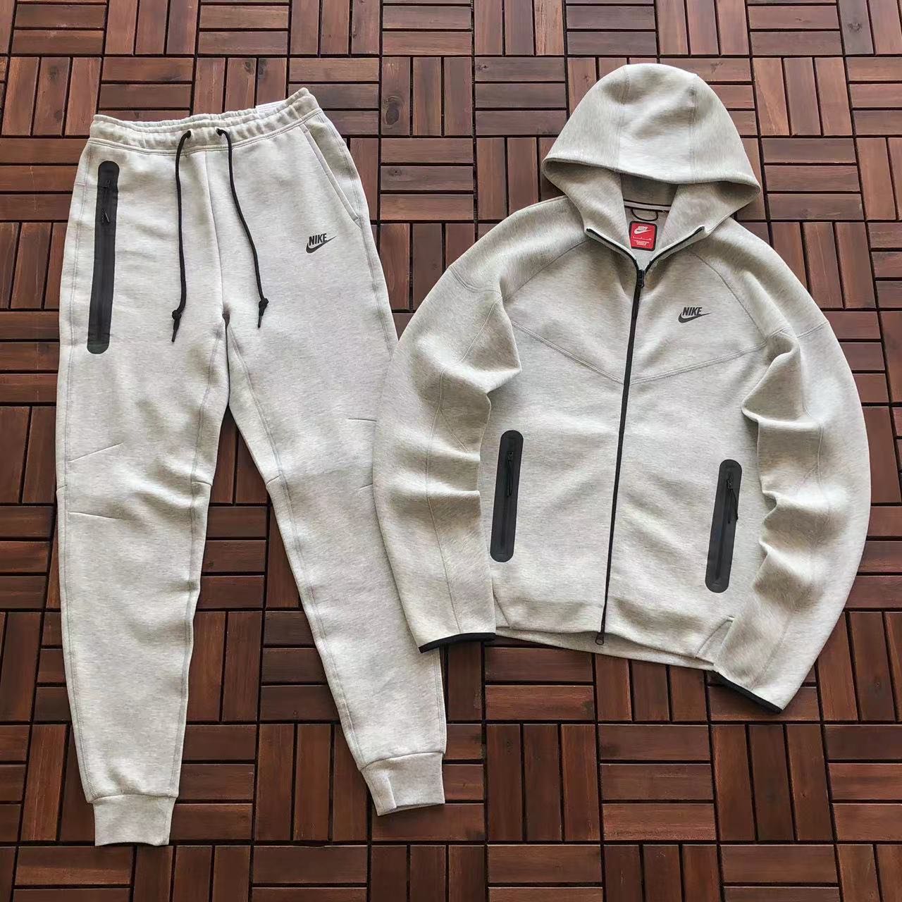 Nike Tech Fleece Full-Zip Hoodie + Joggers - Dark Grey Heather/Black