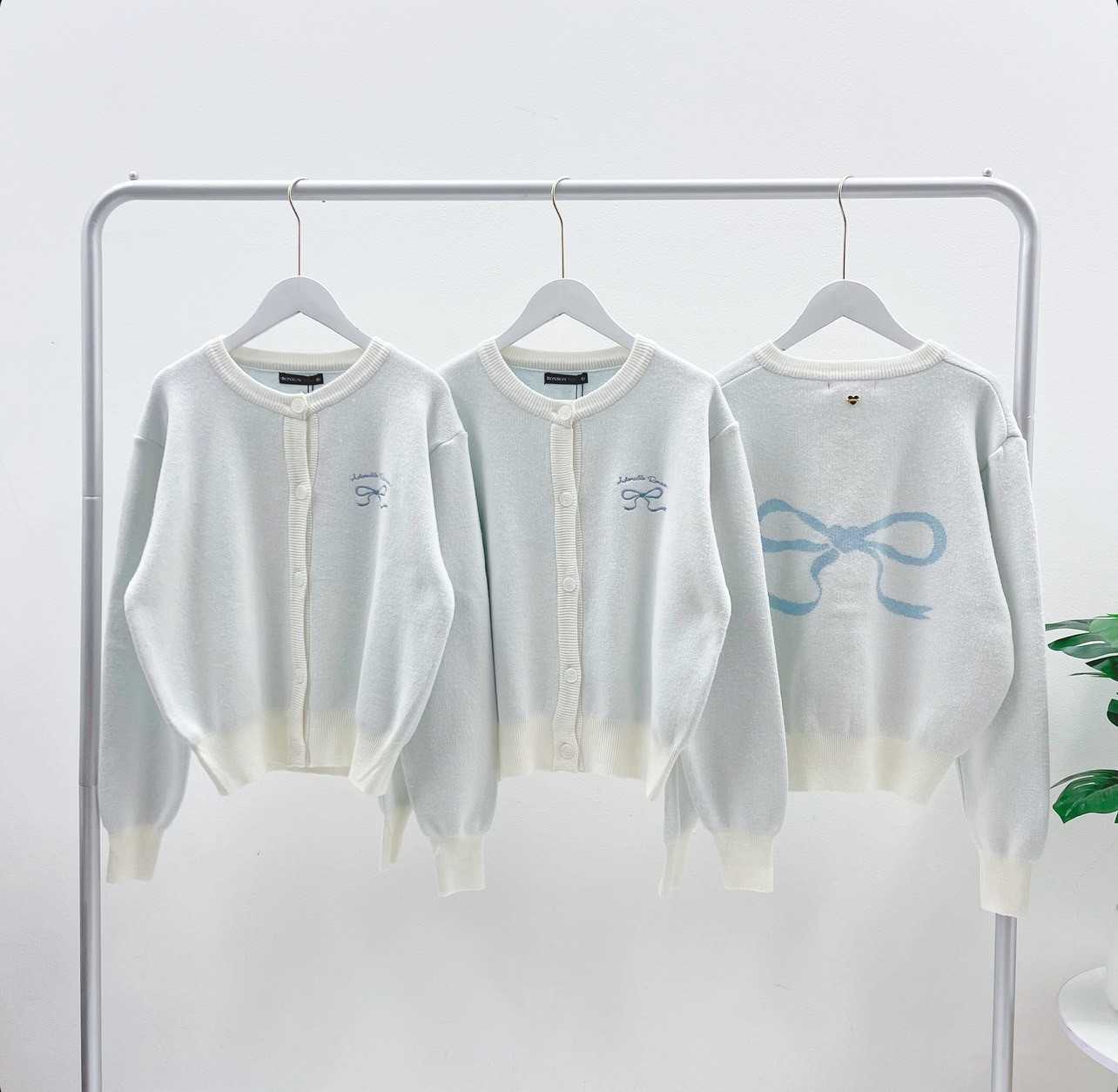 RONRON  RIBBON  KNIT CARDIGAN  (IVORY /BLUE)