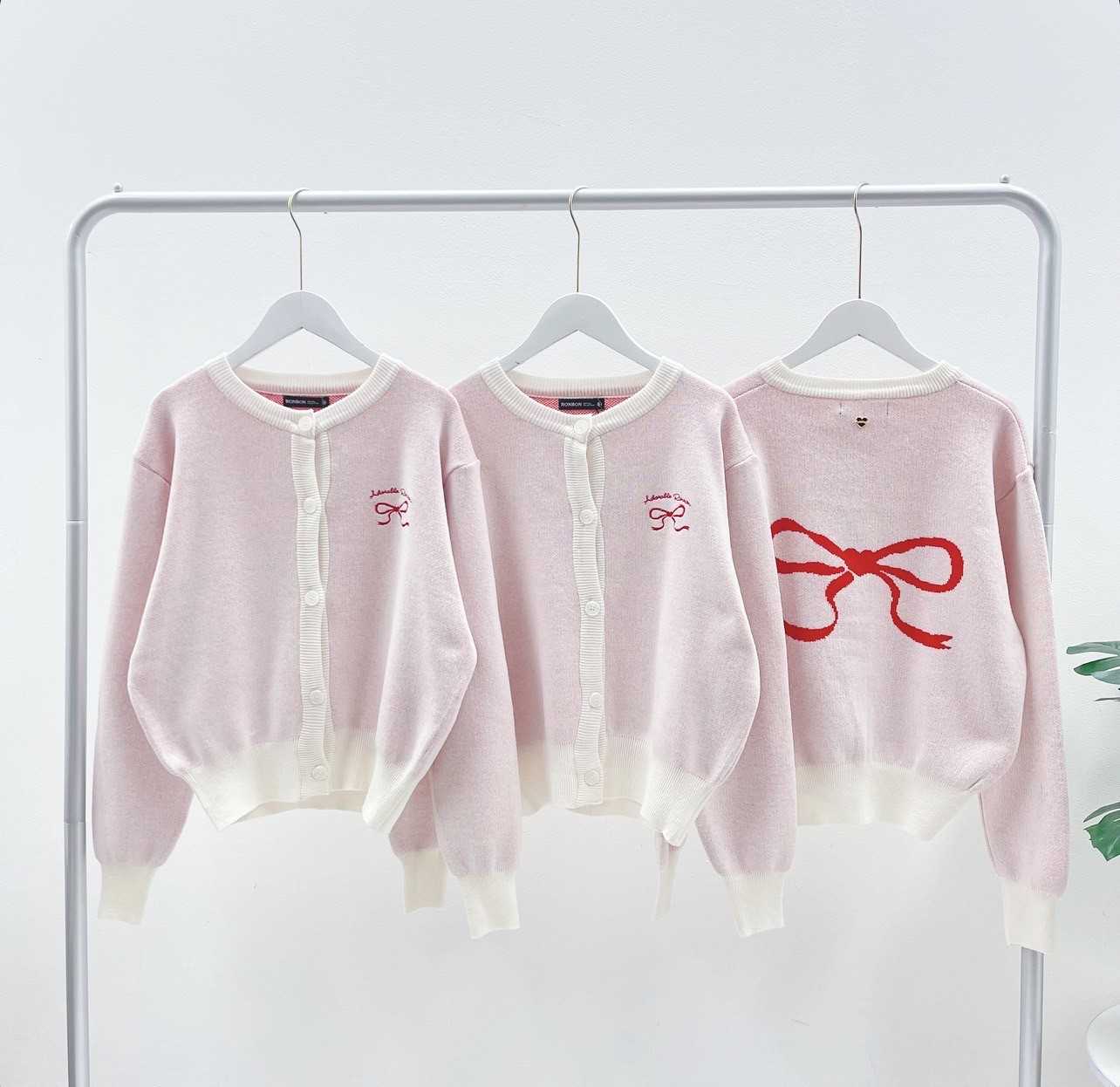 RONRON  RIBBON  KNIT CARDIGAN  (IVORY /RED)
