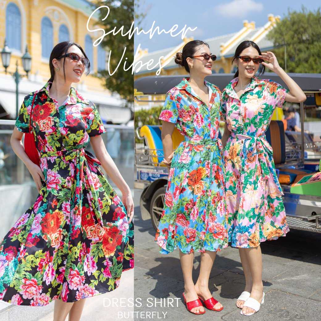 Dress shirt Butterfly - เดรสเชิ้ตลายสวนผีเสื้อ